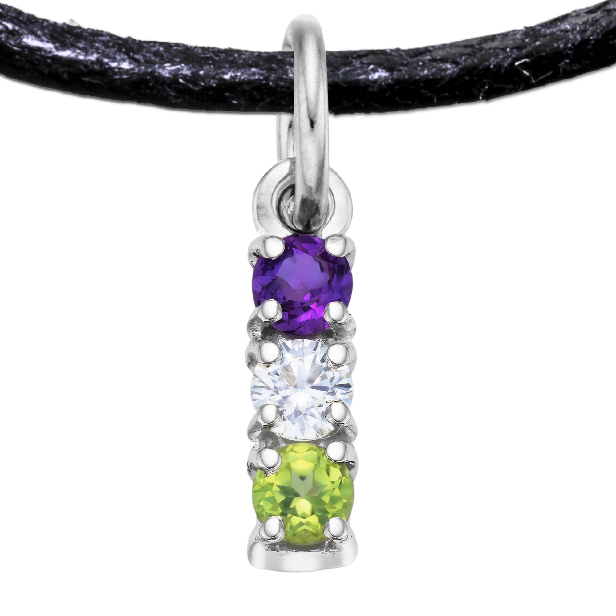 Genderqueer 925 Sterling Silver Charm Flag Necklace with Ring Eye (Platinum Plated) – 3 Gems