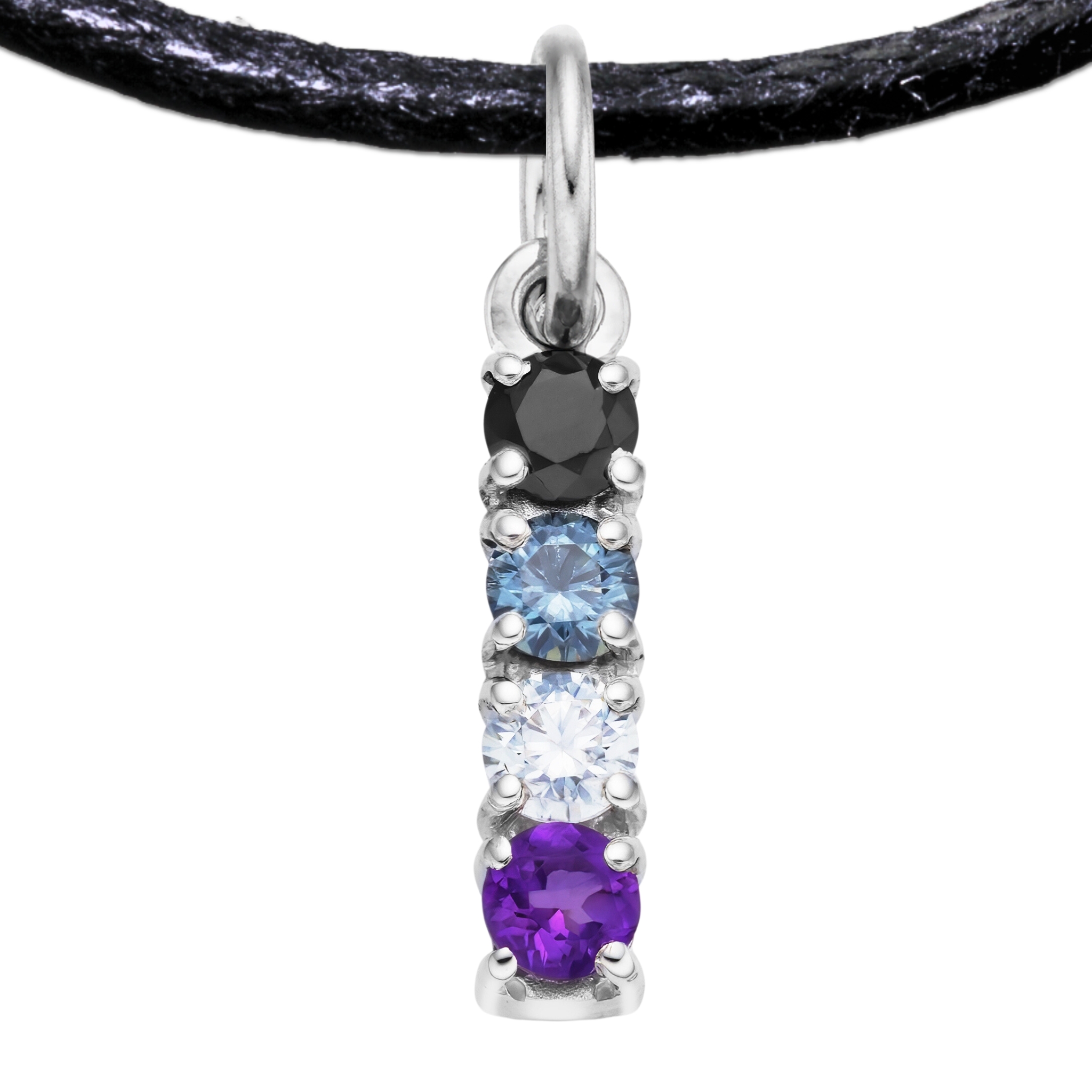 Asexual 925 Sterling Silver Charm Flag Necklace with Ring Eye (Platinum Plated) – 4 Gems