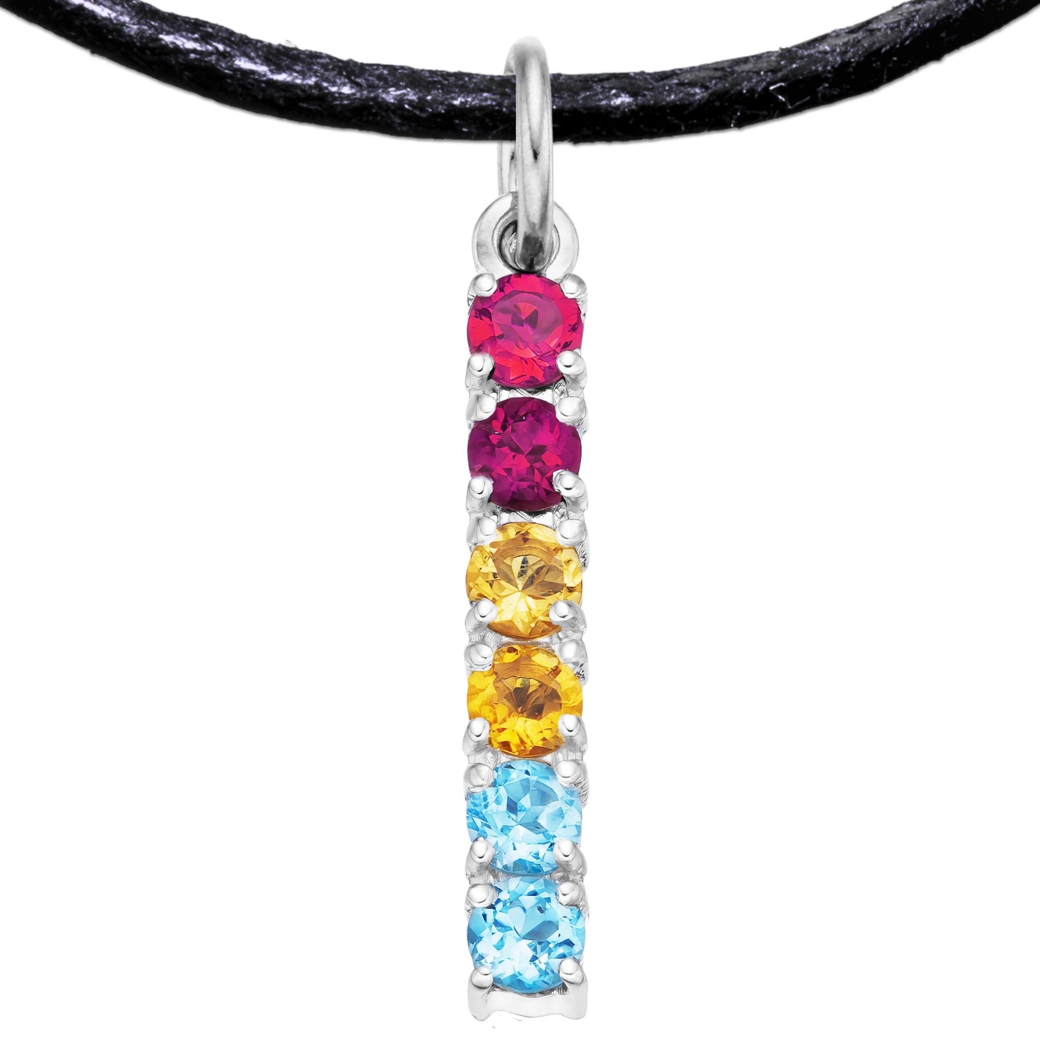 Pansexual 925 Sterling Silver Charm Flag Necklace with Ring Eye (Platinum Plated) – 6 Gems