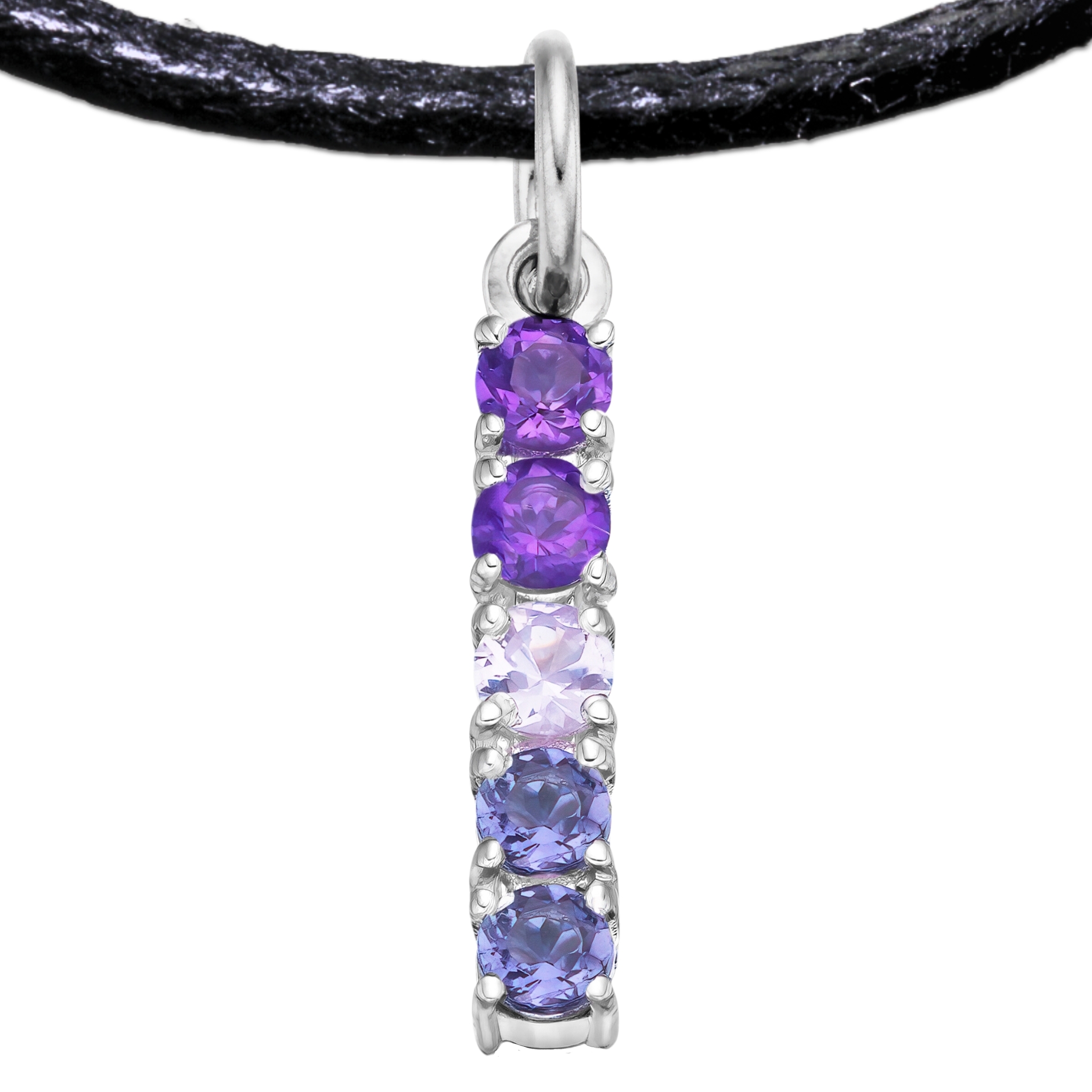 Bisexual 925 Sterling Silver Charm Flag Necklace with Ring Eye (Platinum Plated) – 5 Gems