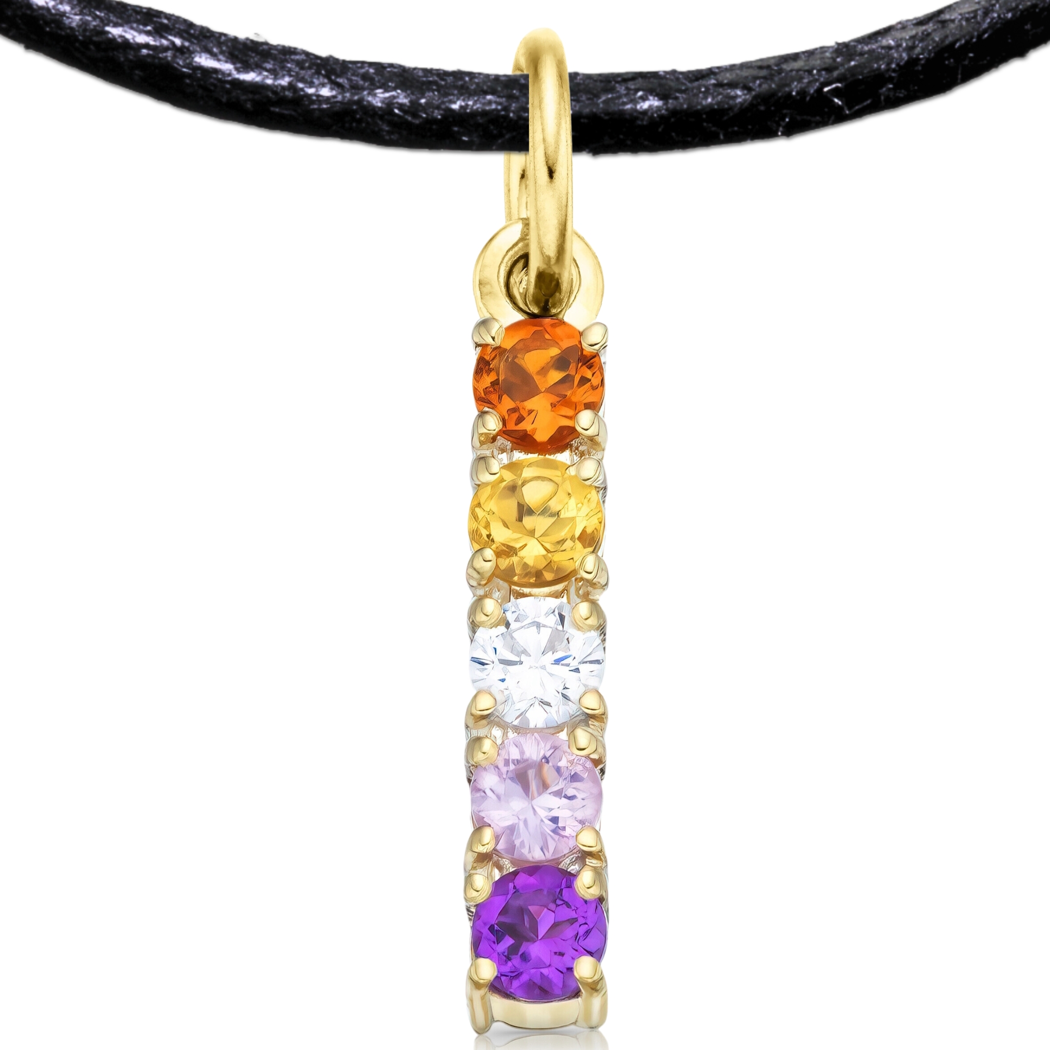 Lesbian 925 Sterling Silver Charm Flag Necklace with Ring Eye (Gold Plated) – 5 Gems