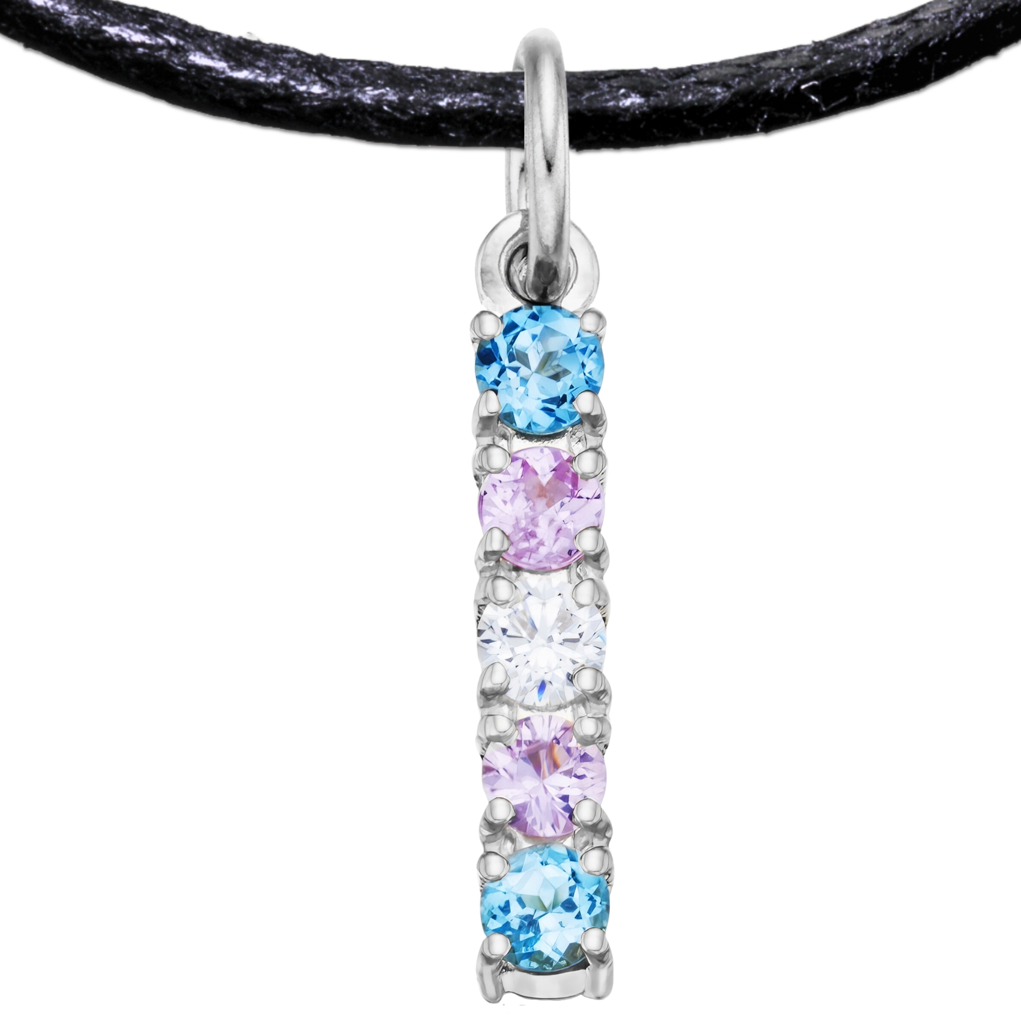 Transgender 925 Sterling Silver Charm Flag Necklace with Ring Eye (Platinum Plated) – 5 Gems