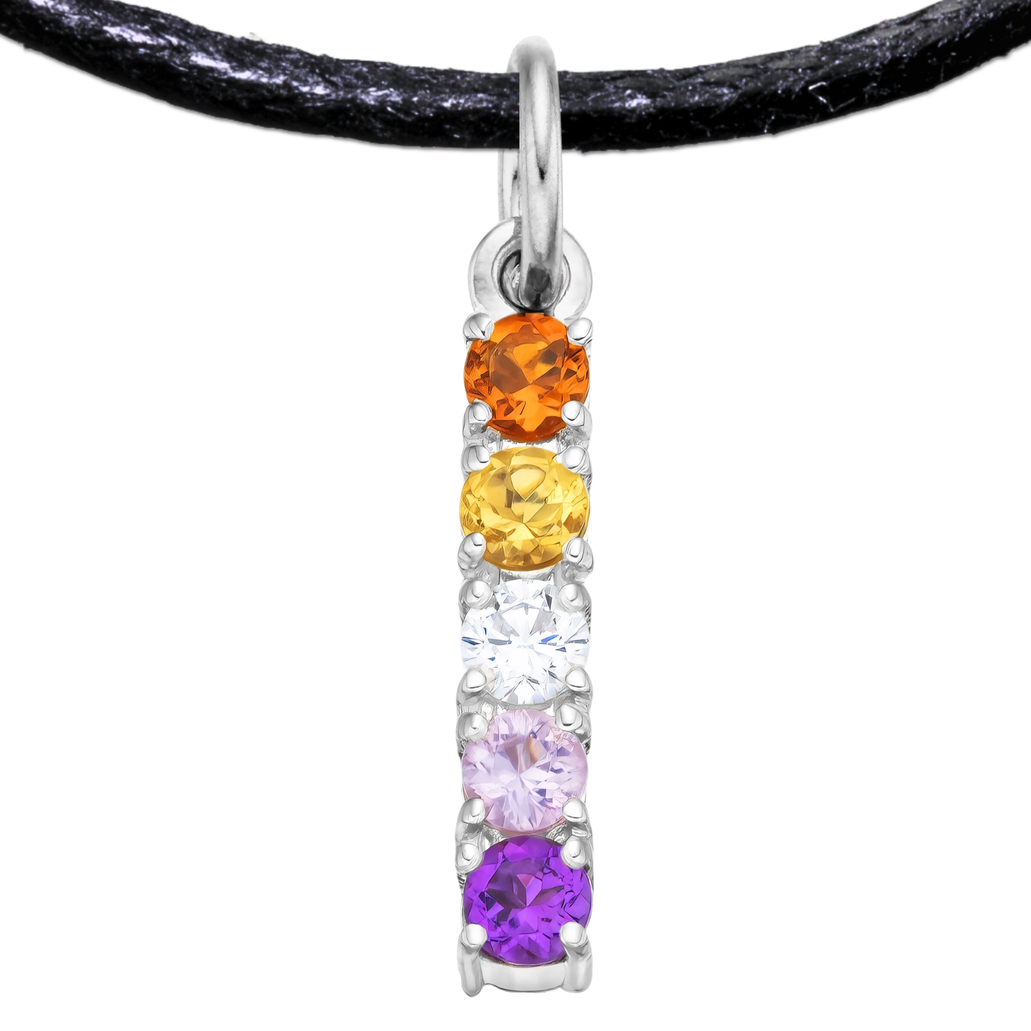 Lesbian 925 Sterling Silver Charm Flag Necklace with Ring Eye (Platinum Plated) – 5 Gems