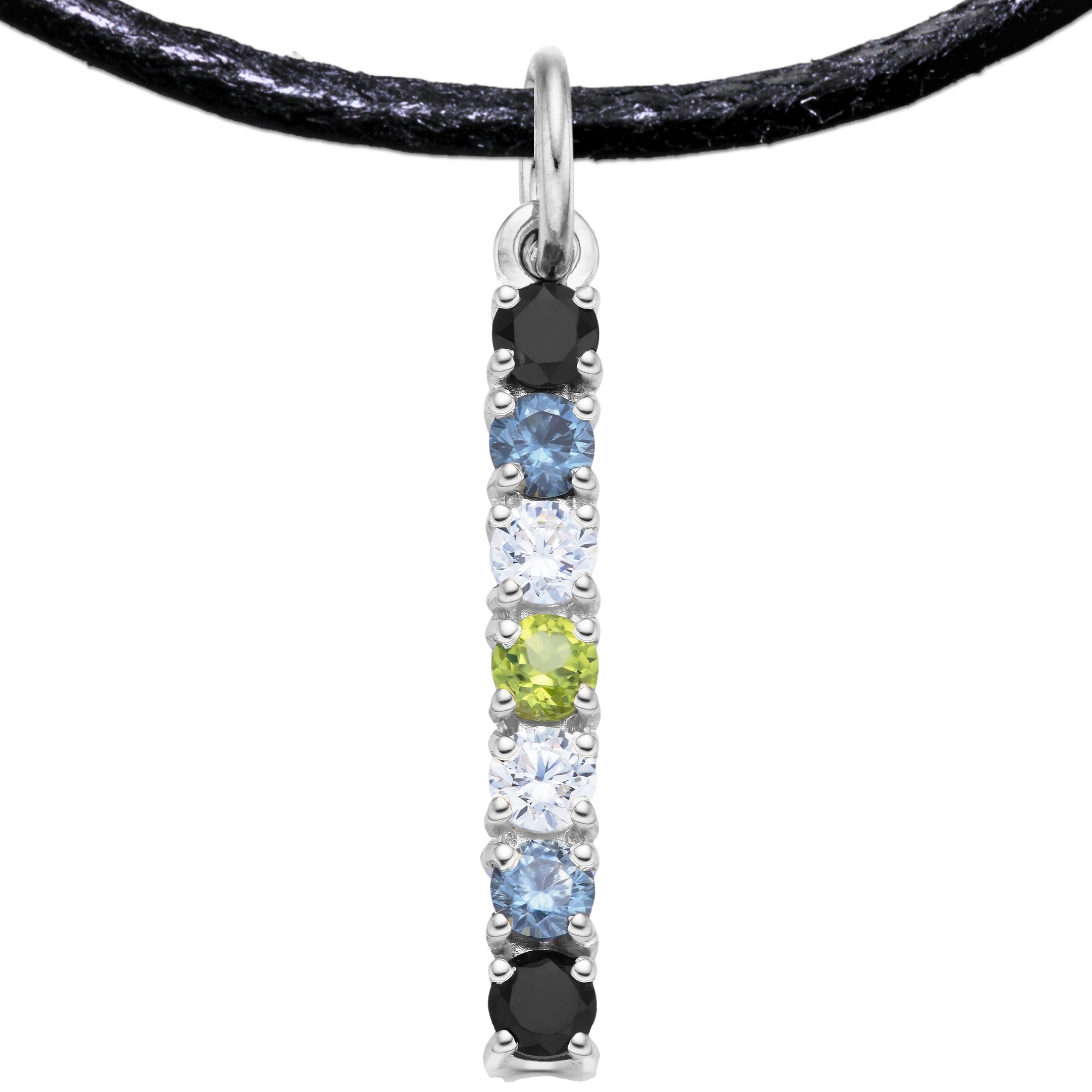 Agender 925 Sterling Silver Charm Flag Necklace with Ring Eye (Platinum Plated) – 7 Gems