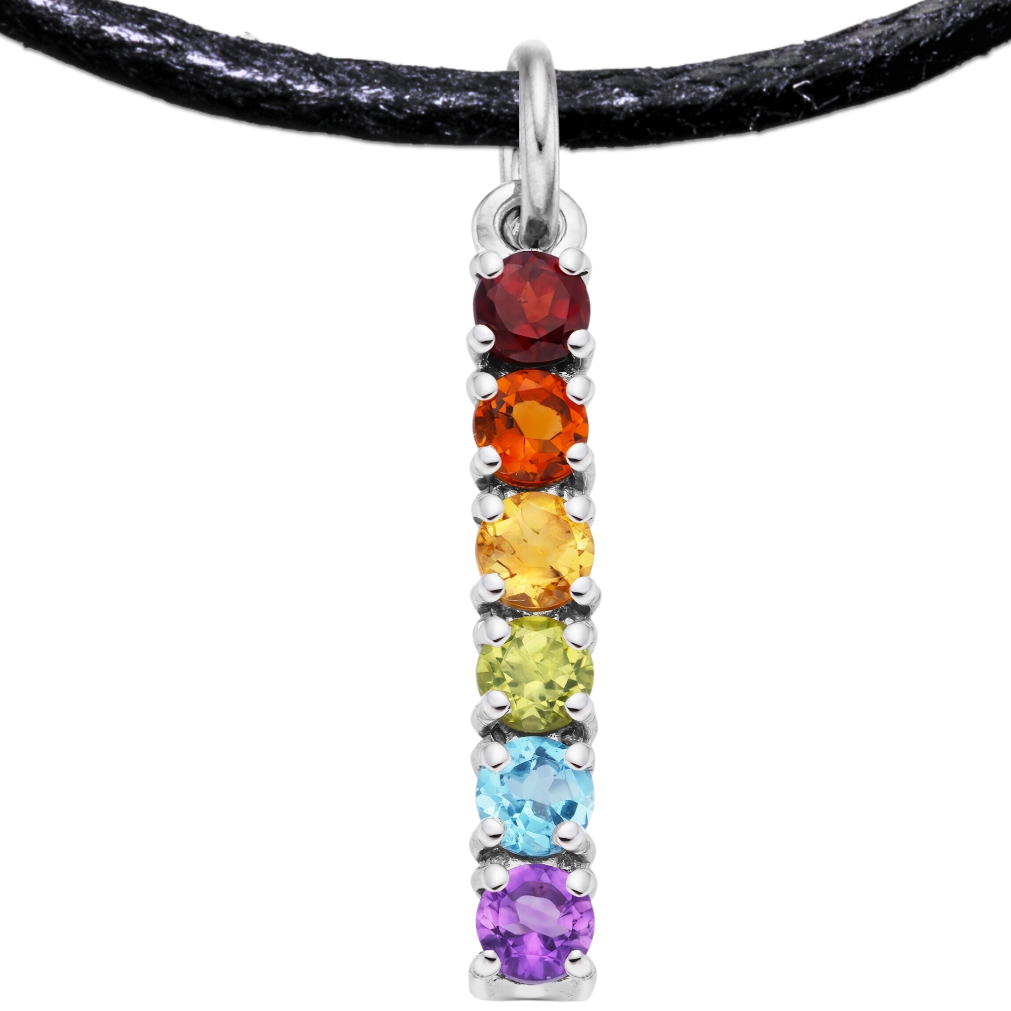 LGBTQ+ 925 Sterling Silver Charm Flag Necklace with Ring Eye (Platinum Plated) – 6 Gems