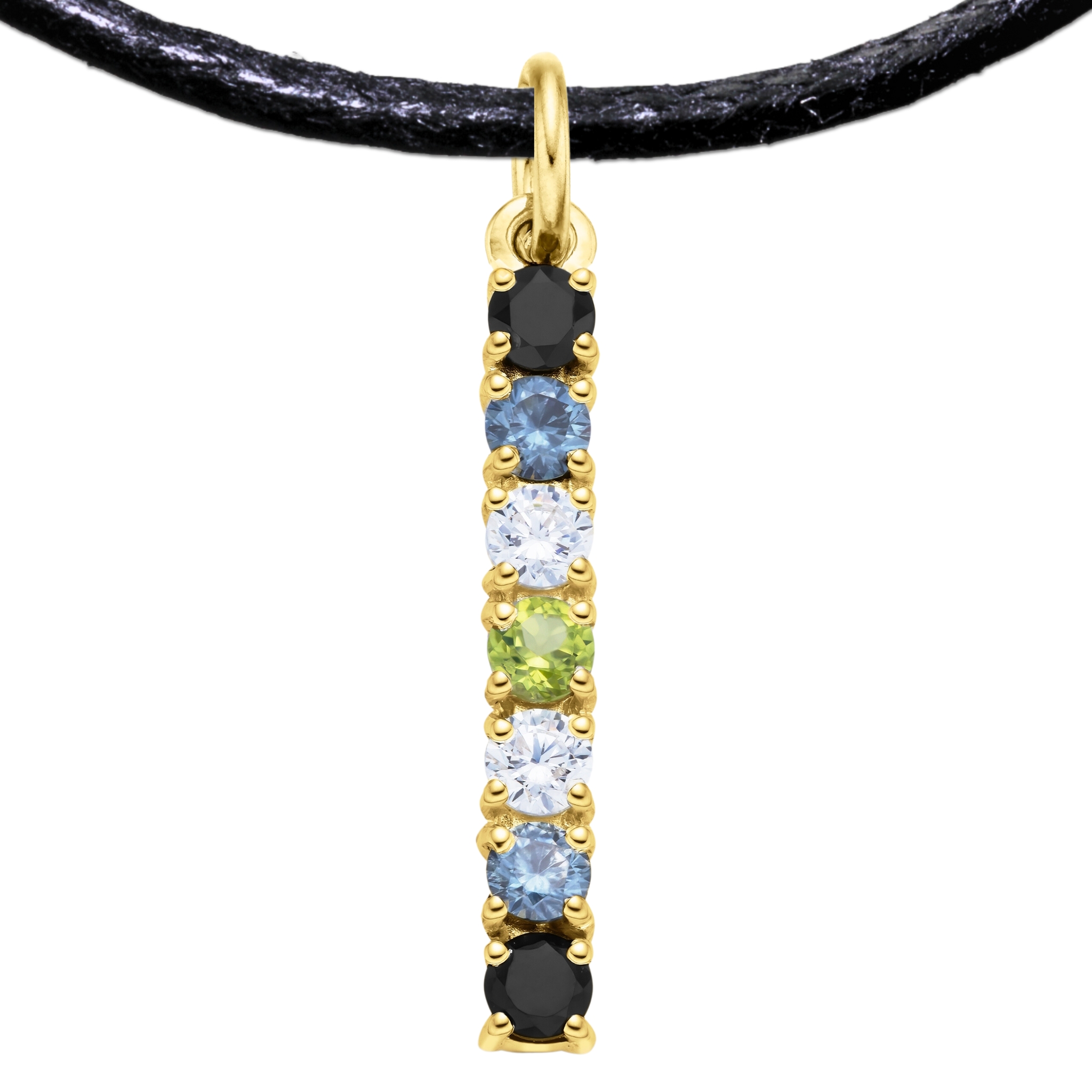 Agender 925 Sterling Silver Charm Flag Necklace with Ring Eye (Gold Plated) – 7 Gems