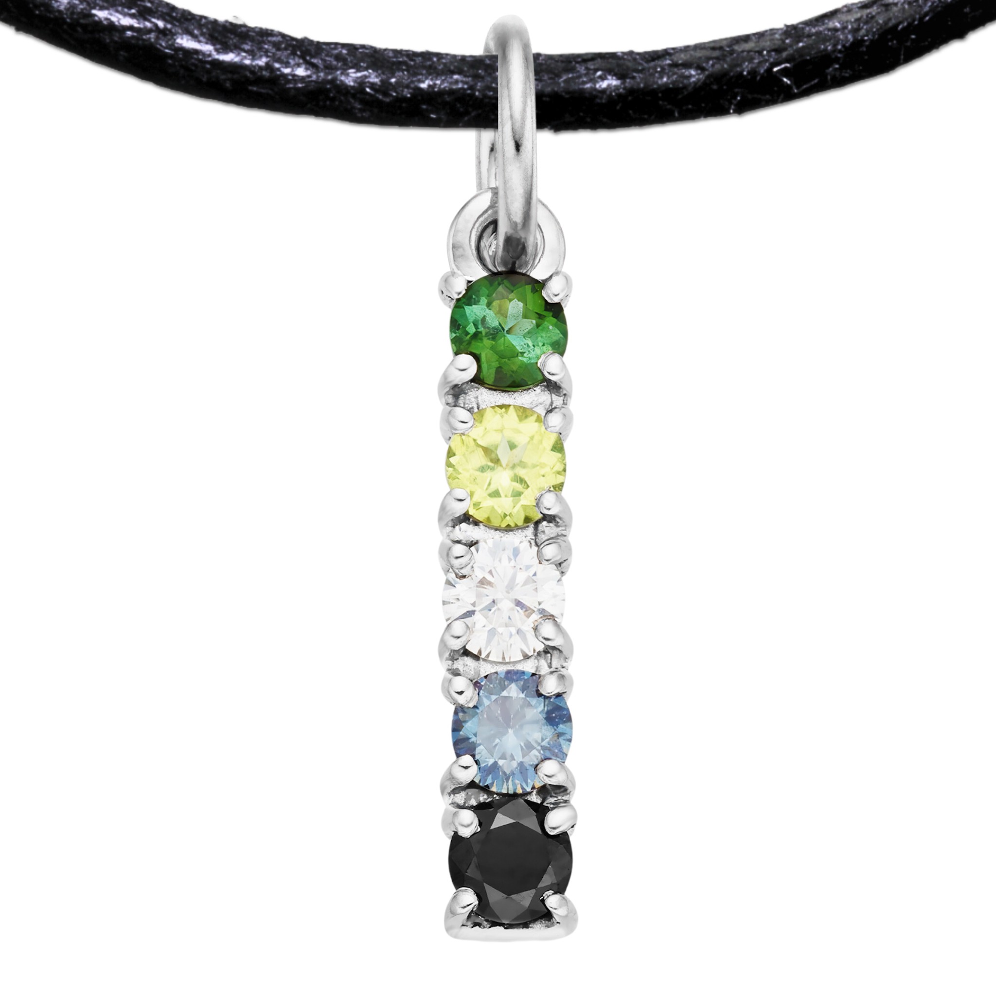 Aromantic 925 Sterling Silver Charm Flag Necklace with Ring Eye (Platinum Plated) – 5 Gems