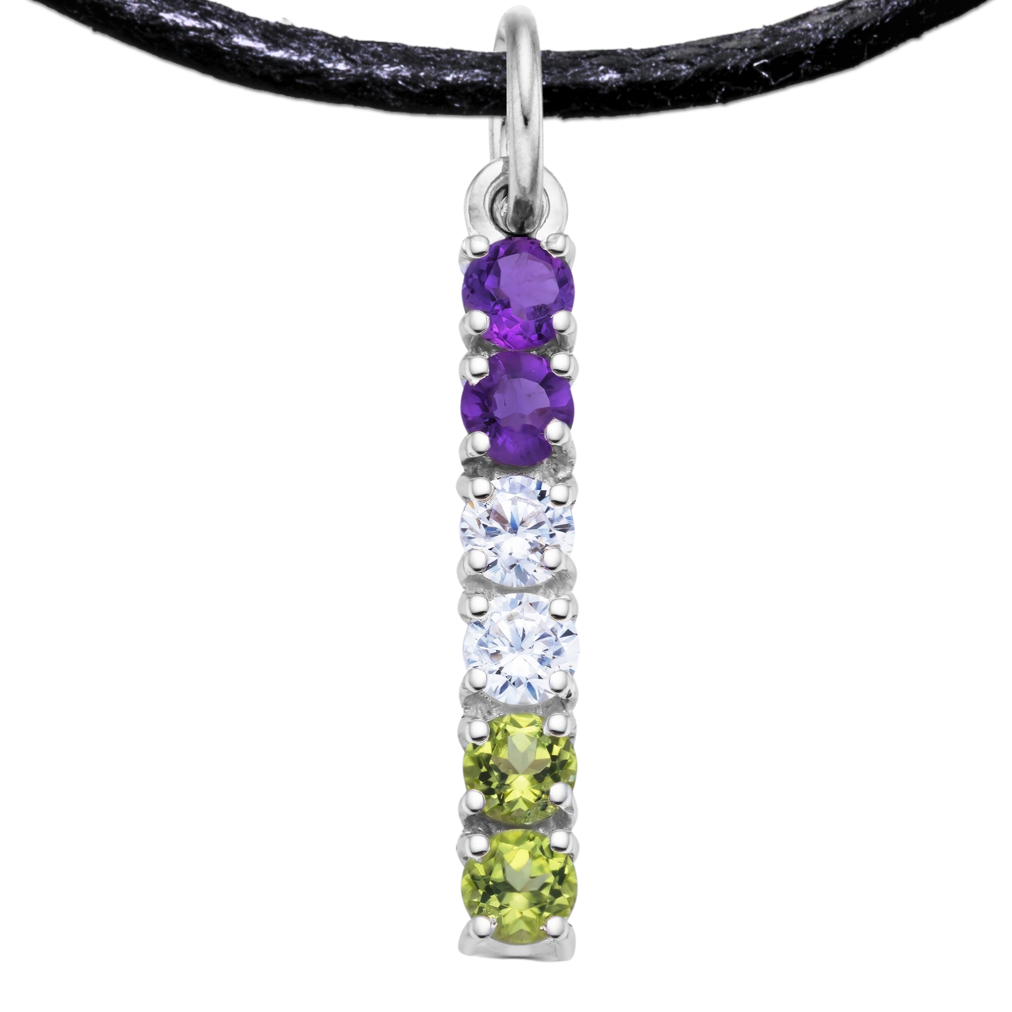 Genderqueer 925 Sterling Silver Charm Flag Necklace with Ring Eye (Platinum Plated) – 6 Gems