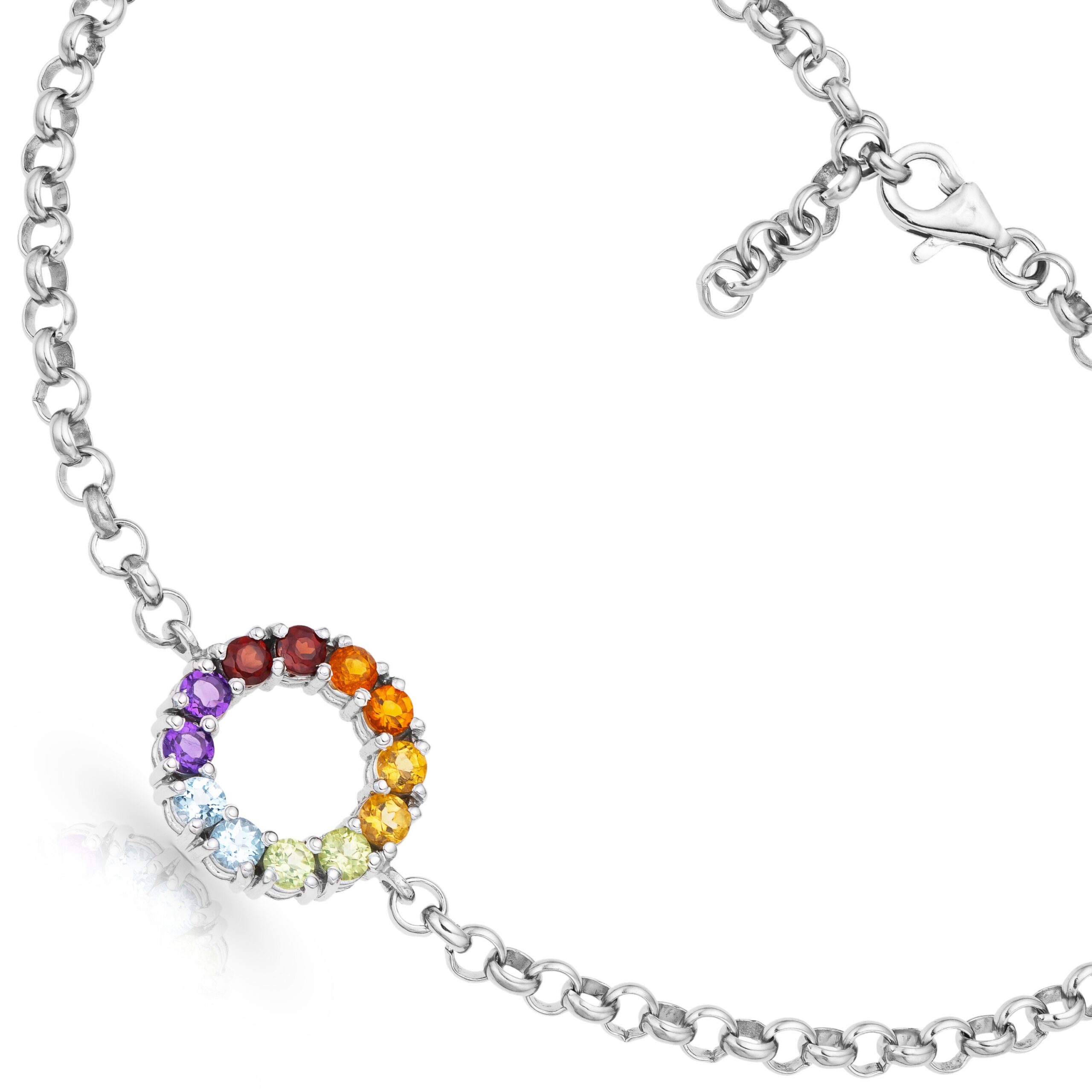 LGBTQIA+ Bracelet 925 Sterling Silver (Platinum Plated, 1/8-inch PRIDE Chain) – Round 12 Gems