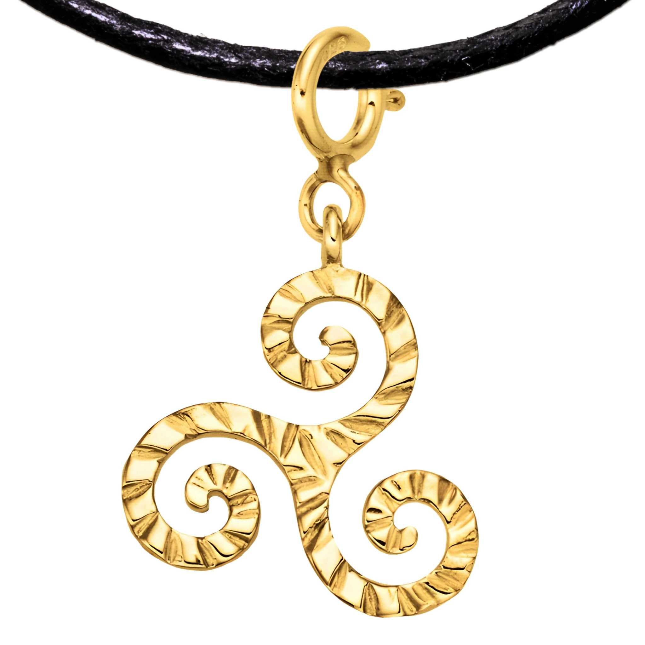 Celtic Triskelion 925 Sterling Silver Charm Necklace with Spring Clasp – Small (Gold Plated)