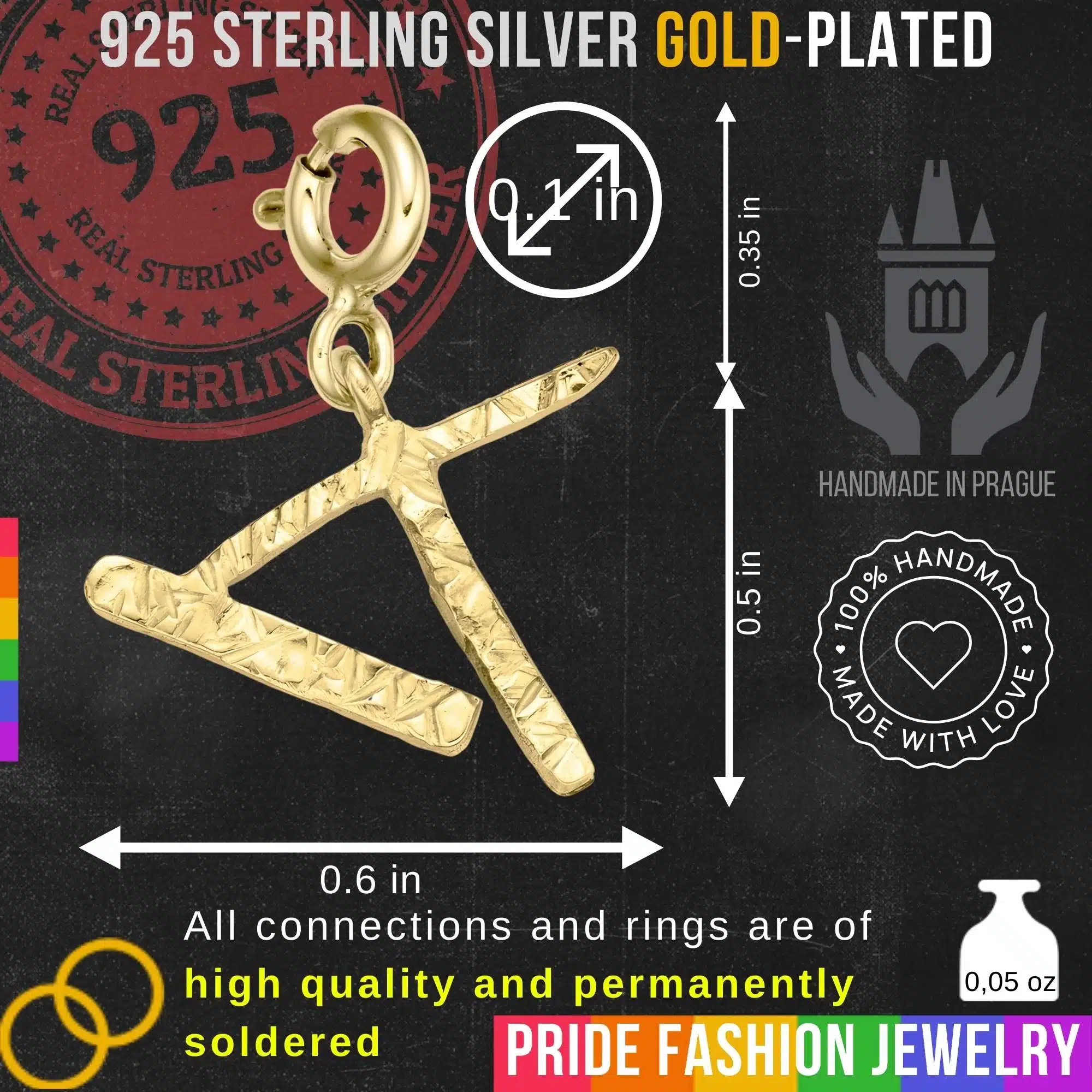 IT Pronoun 925 Sterling Silver Charm Necklace with Spring Clasp (Gold Plated)