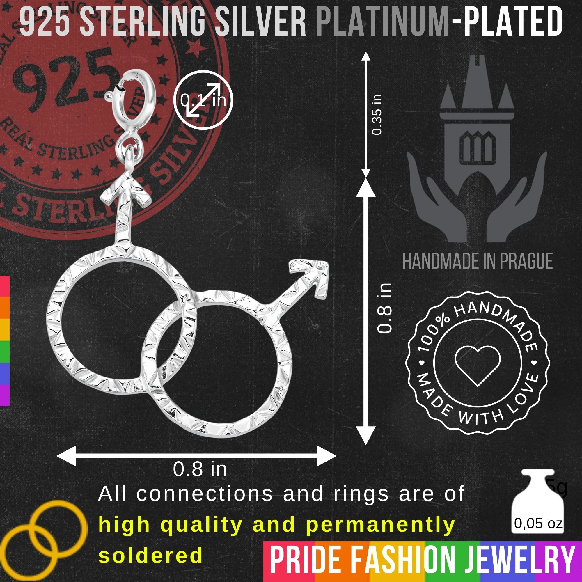 Gay 925 Sterling Silver Charm Necklace with Spring Clasp v1 (Platinum Plated)