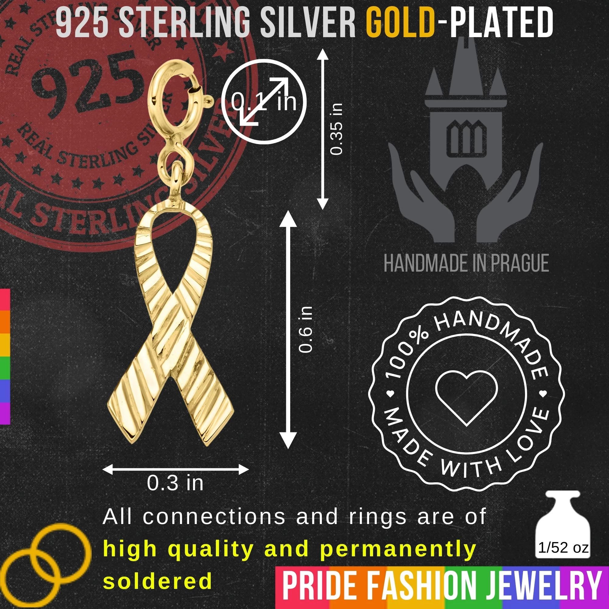 Ribbon 925 Sterling Silver Charm Necklace with Spring Clasp – Small (Gold Plated)