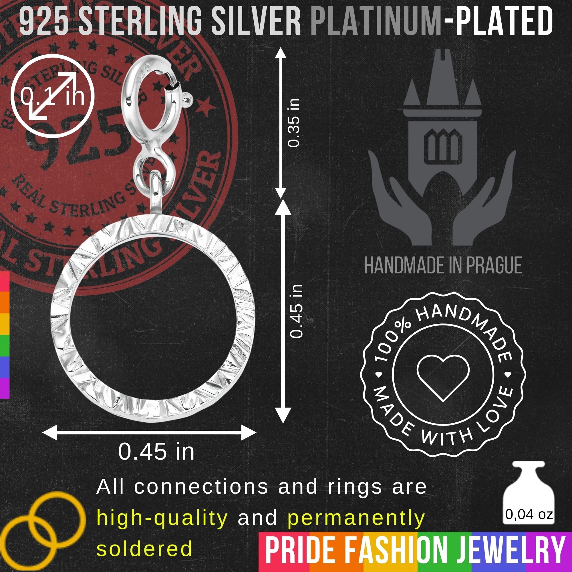 Asexual 925 Sterling Silver Charm Necklace with Spring Clasp (Platinum Plated)