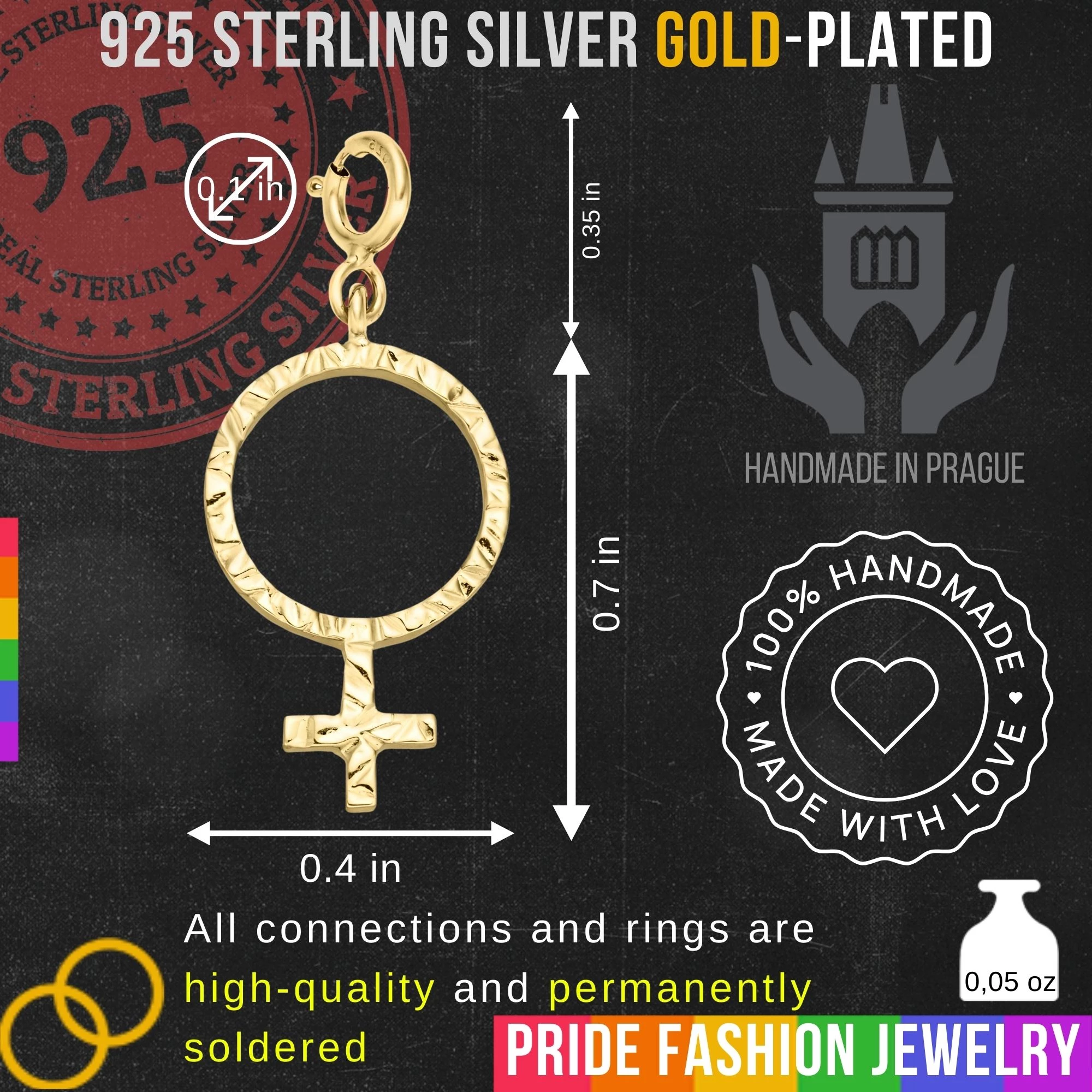 Female Venus 925 Sterling Silver Charm Necklace with Spring Clasp (Gold Plated)