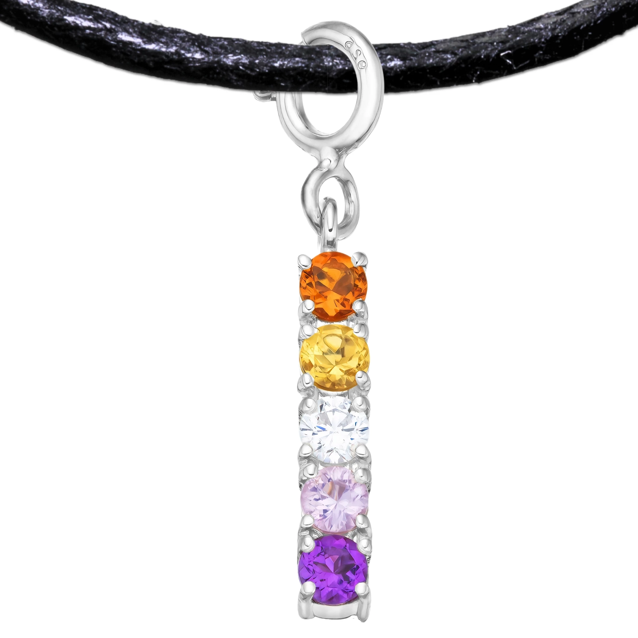 Lesbian 925 Sterling Silver Charm Flag Necklace with Spring Clasp (Platinum Plated) – 5 Gems