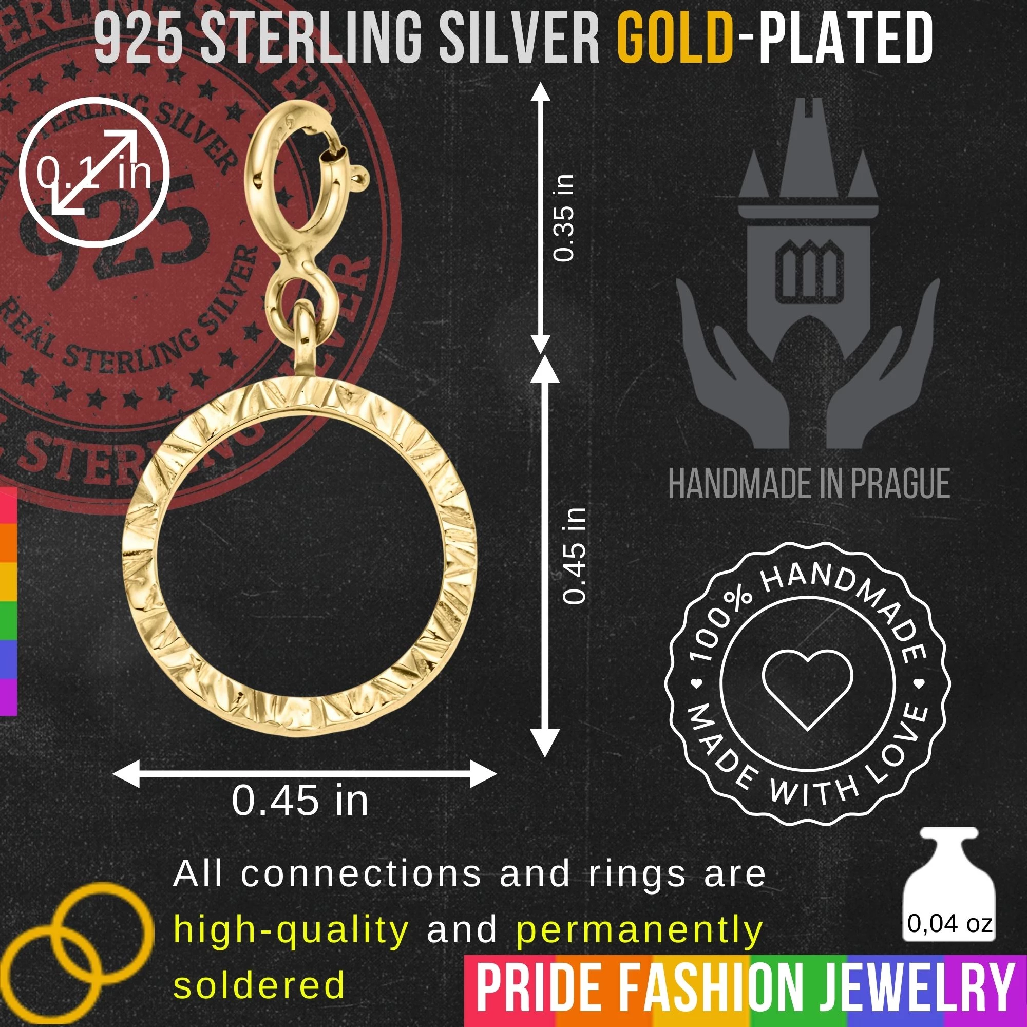 Asexual 925 Sterling Silver Charm Necklace with Spring Clasp (Gold Plated)