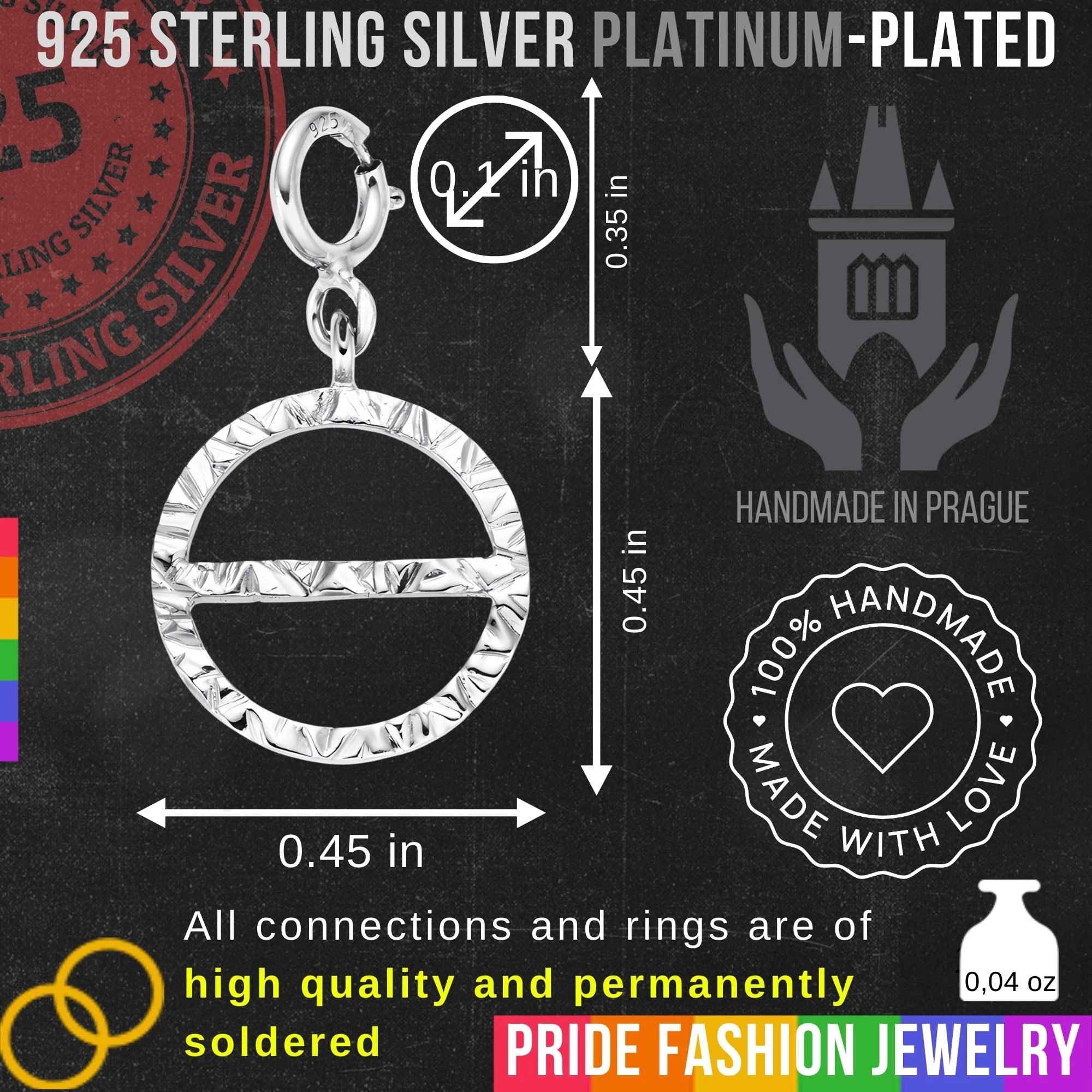 Agender 925 Sterling Silver Charm Necklace with Spring Clasp (Platinum Plated)