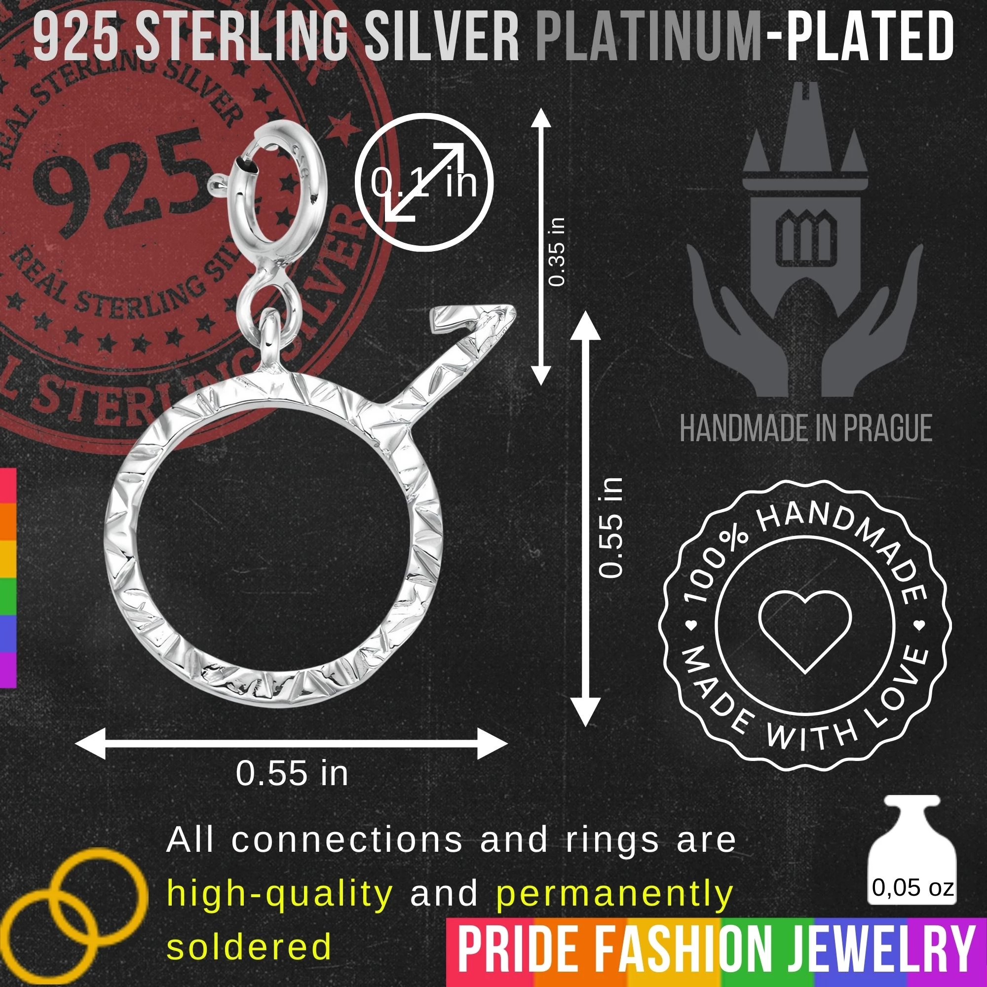 Demiboy 925 Sterling Silver Charm Necklace with Spring Clasp (Platinum Plated)