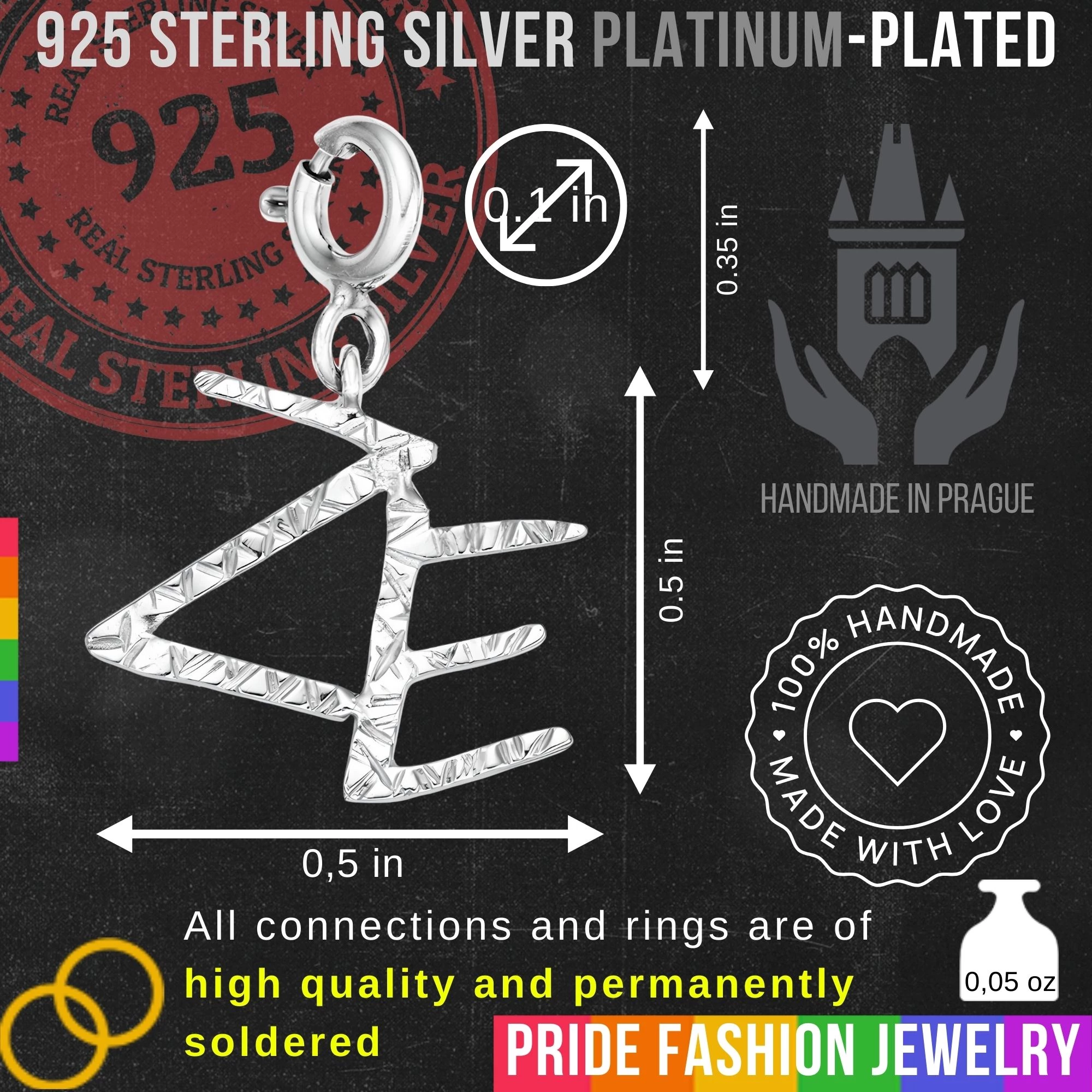 ZE Pronoun 925 Sterling Silver Charm Necklace with Spring Clasp (Platinum Plated)