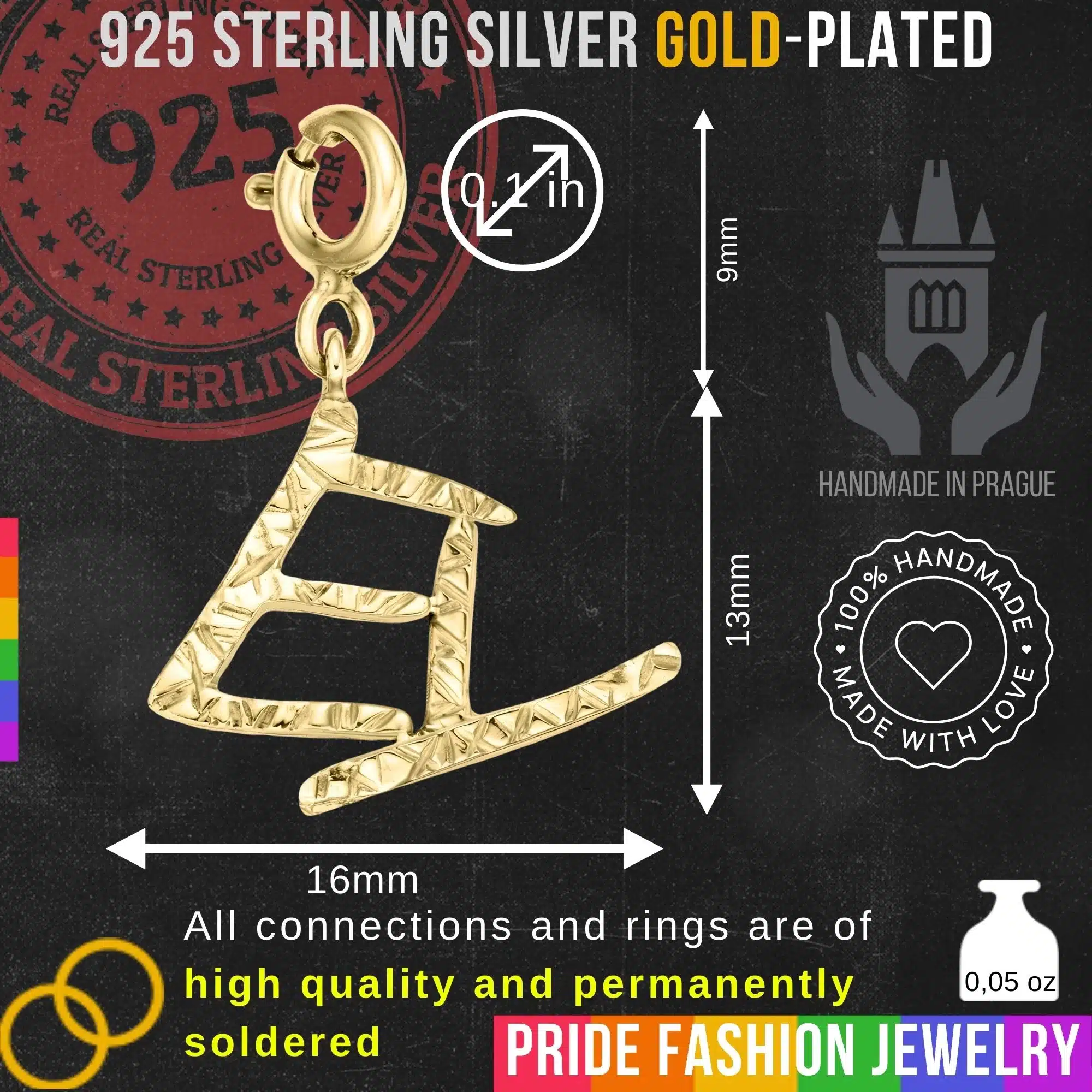 EY Pronoun 925 Sterling Silver Charm Necklace with Spring Clasp (Gold Plated)