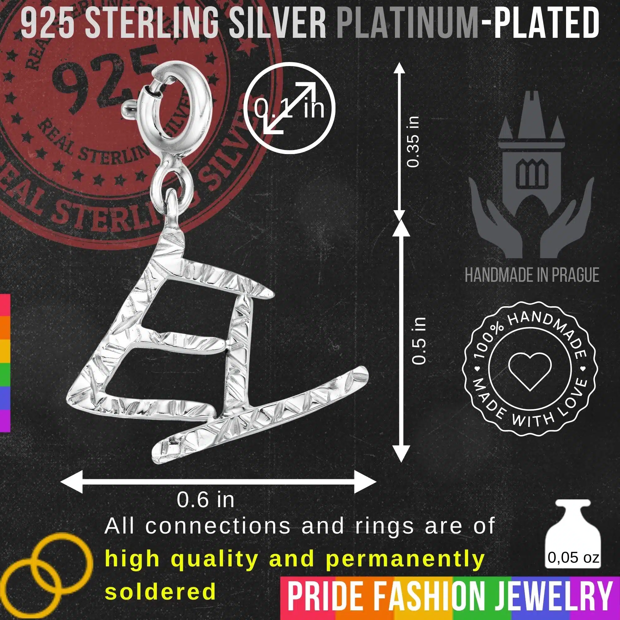 EY Pronoun 925 Sterling Silver Charm Necklace with Spring Clasp (Platinum Plated)