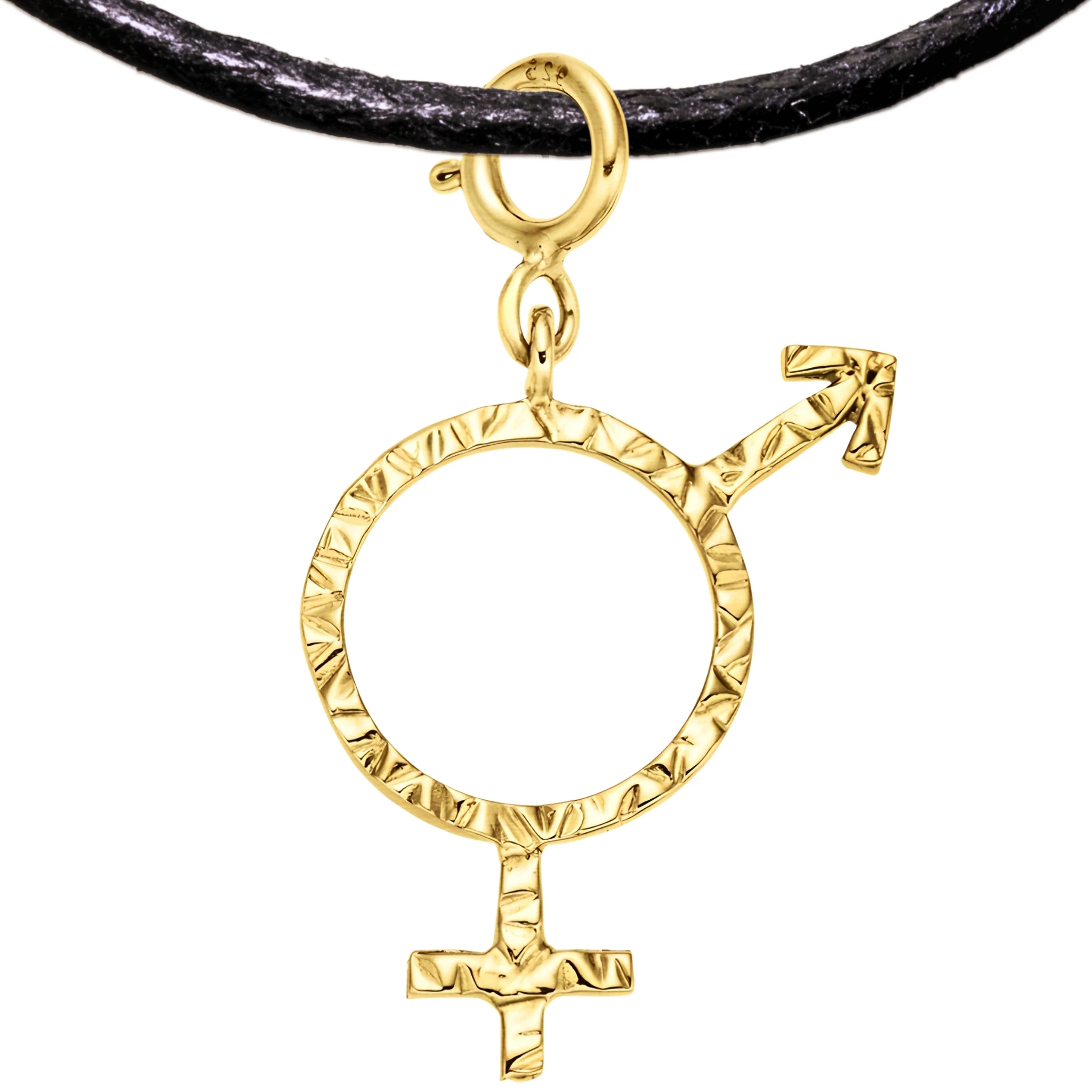 BiGender 925 Sterling Silver Charm Necklace with Spring Clasp (Gold Plated)