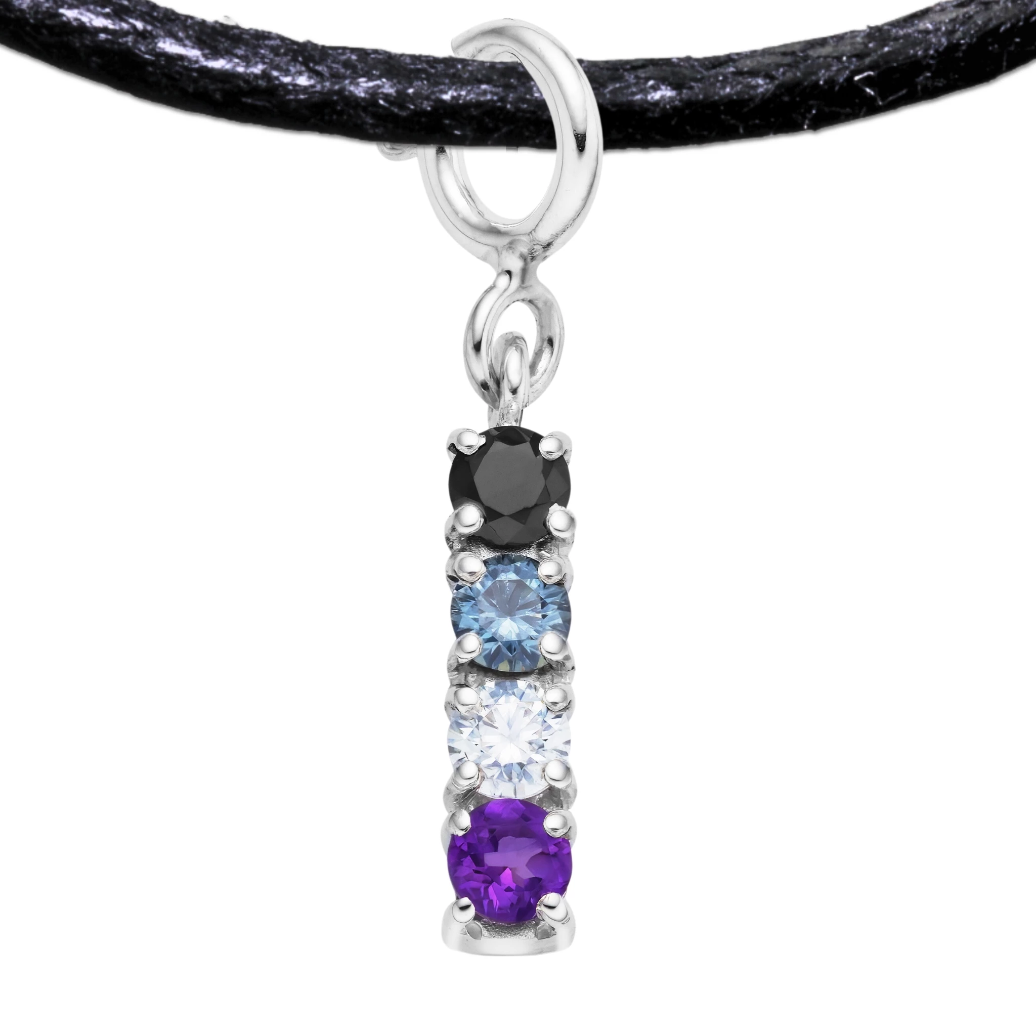 Asexual 925 Sterling Silver Charm Flag Necklace with Spring Clasp (Platinum Plated) – 4 Gems