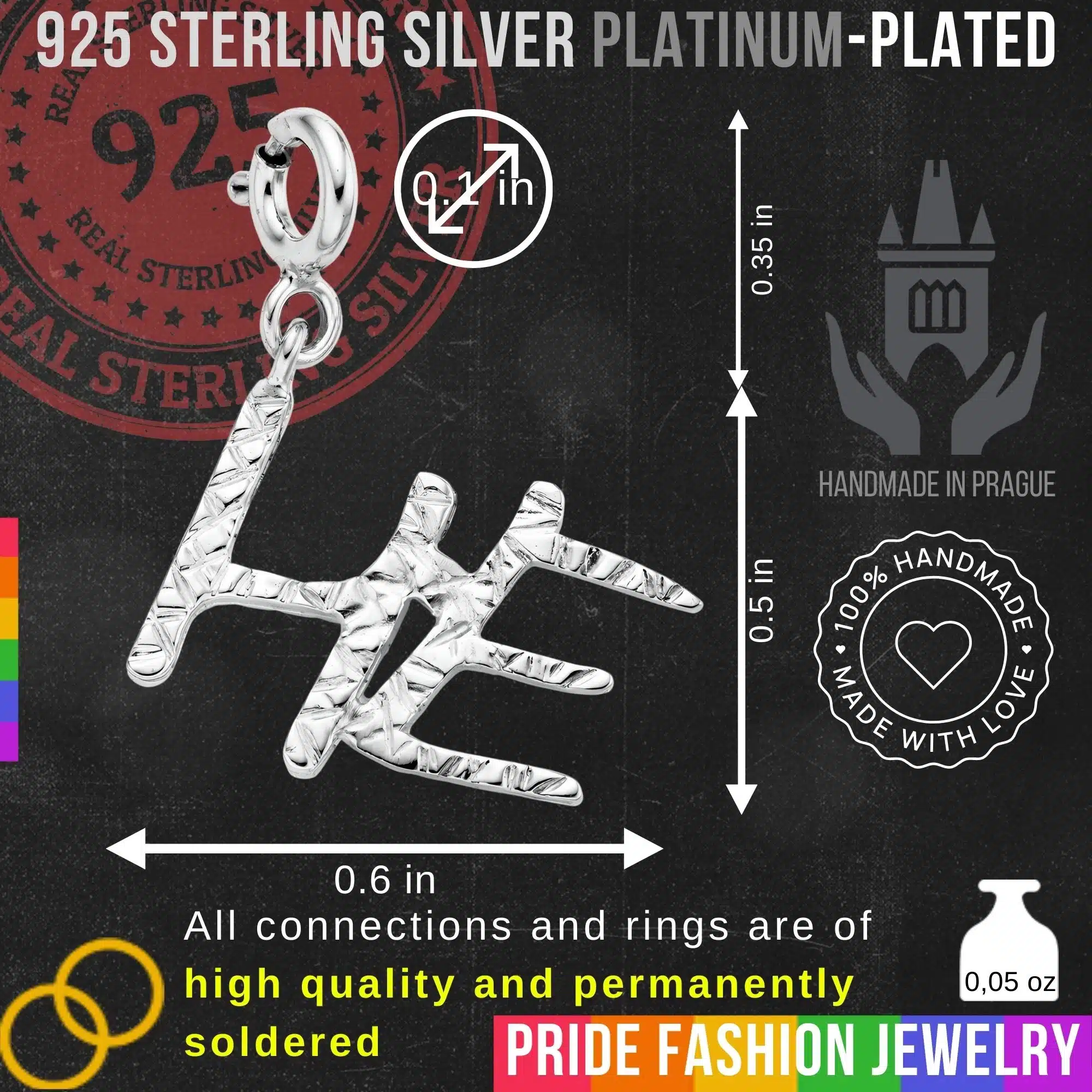 HE Pronoun 925 Sterling Silver Charm Necklace with Spring Clasp (Platinum Plated)