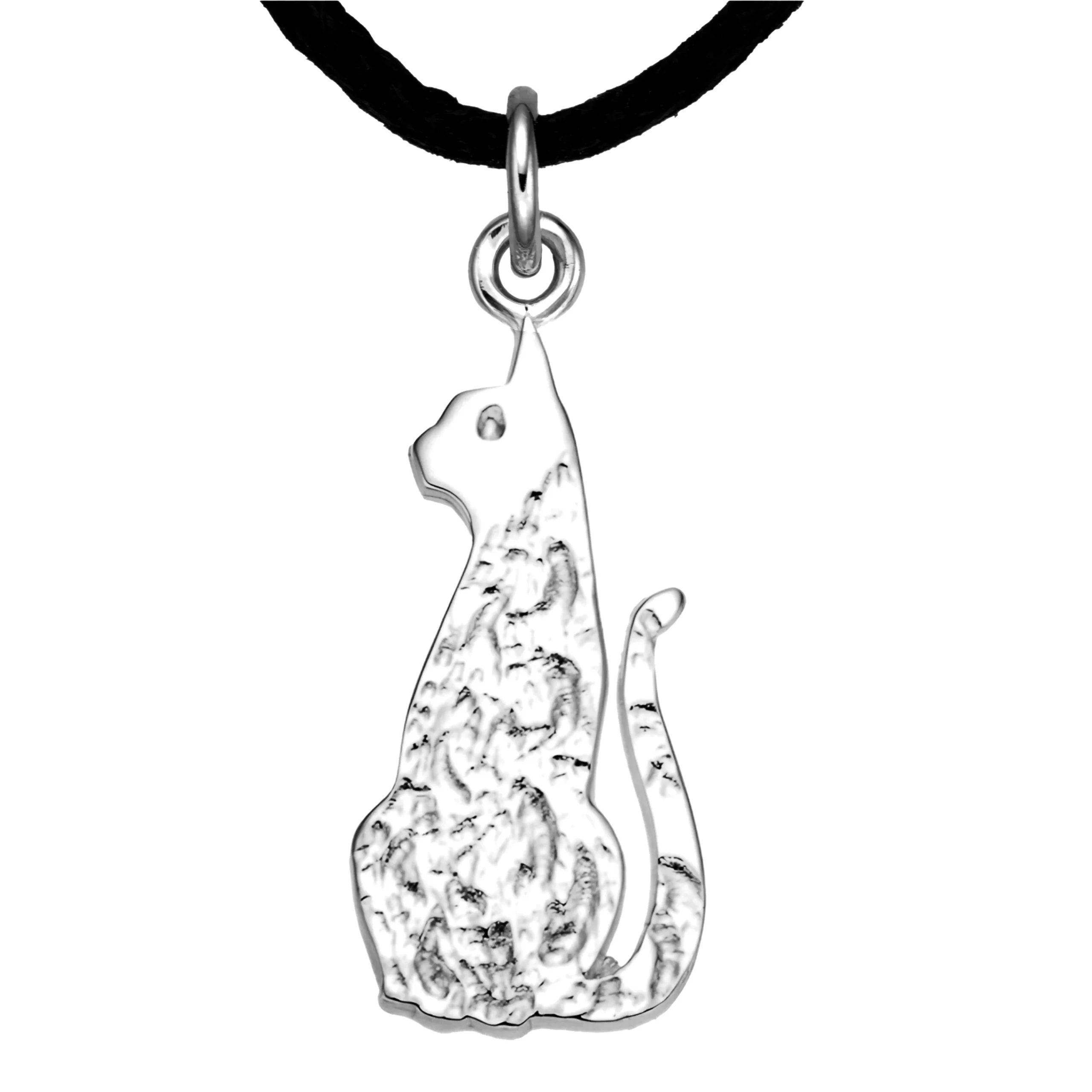 Cat 925 Sterling Silver Charm Necklace with Ring Eye – Medium (Platinum Plated)