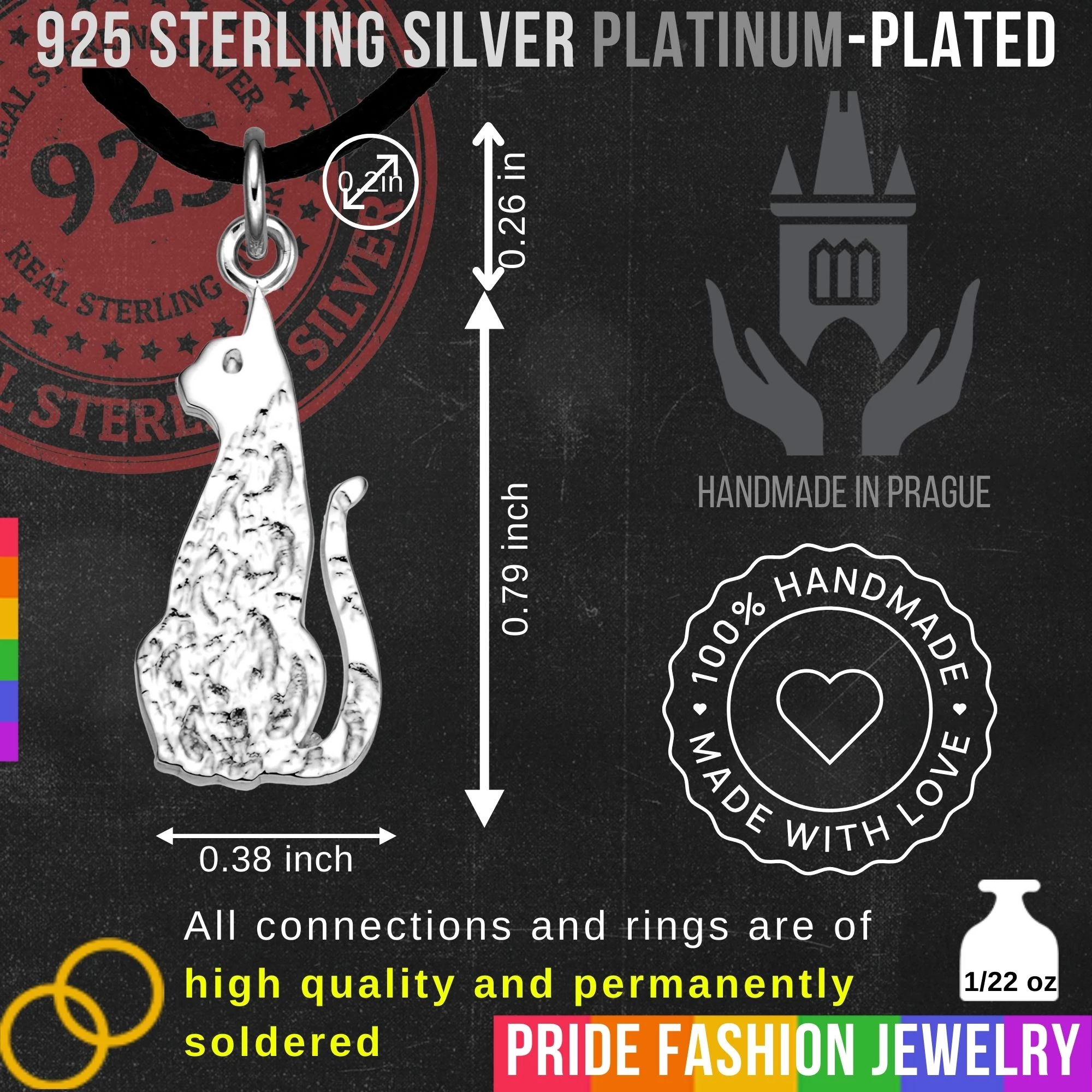 Cat 925 Sterling Silver Charm Necklace with Ring Eye – Medium (Platinum Plated)