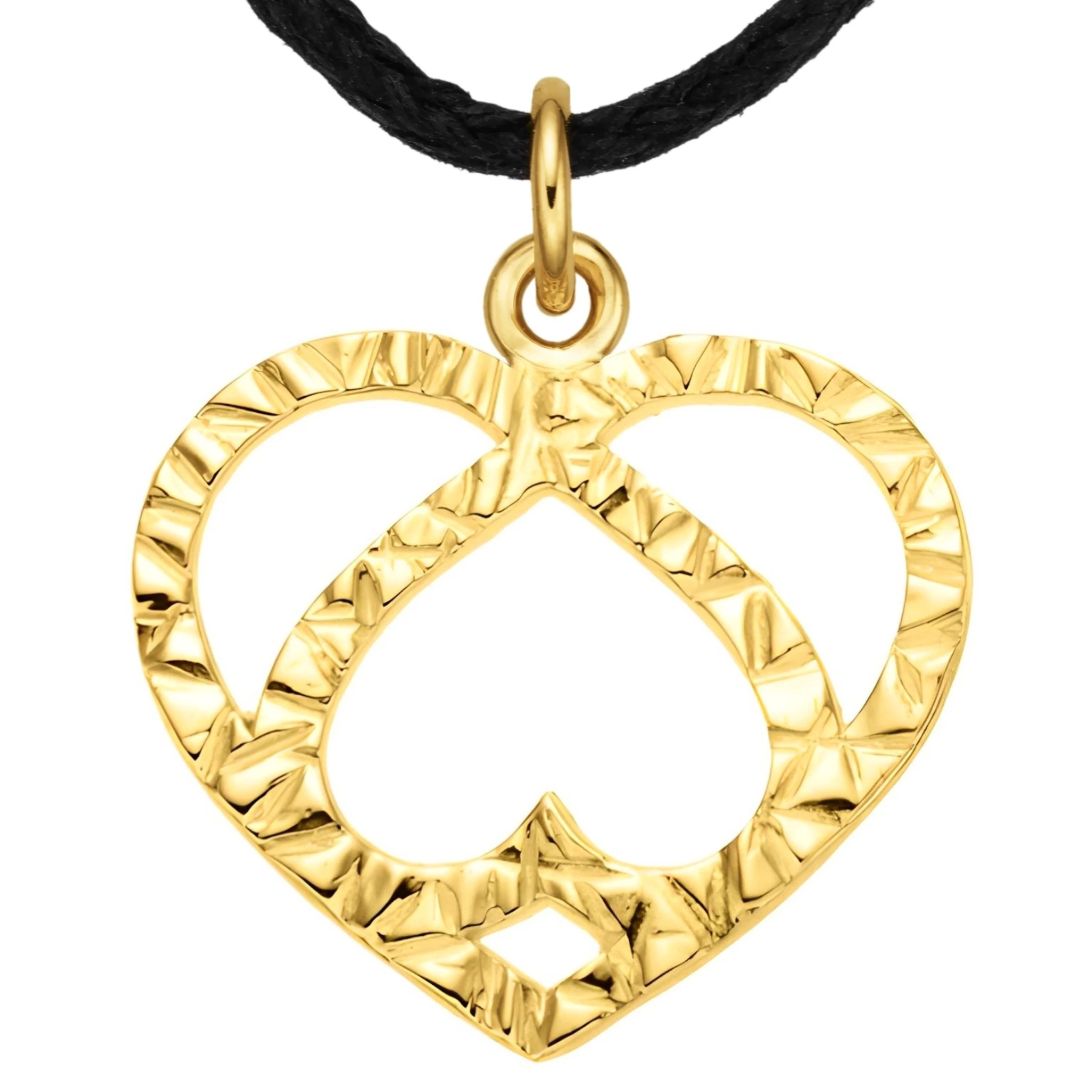 Double Heart 925 Sterling Silver Charm Necklace with Ring Eye – Medium (Gold Plated)