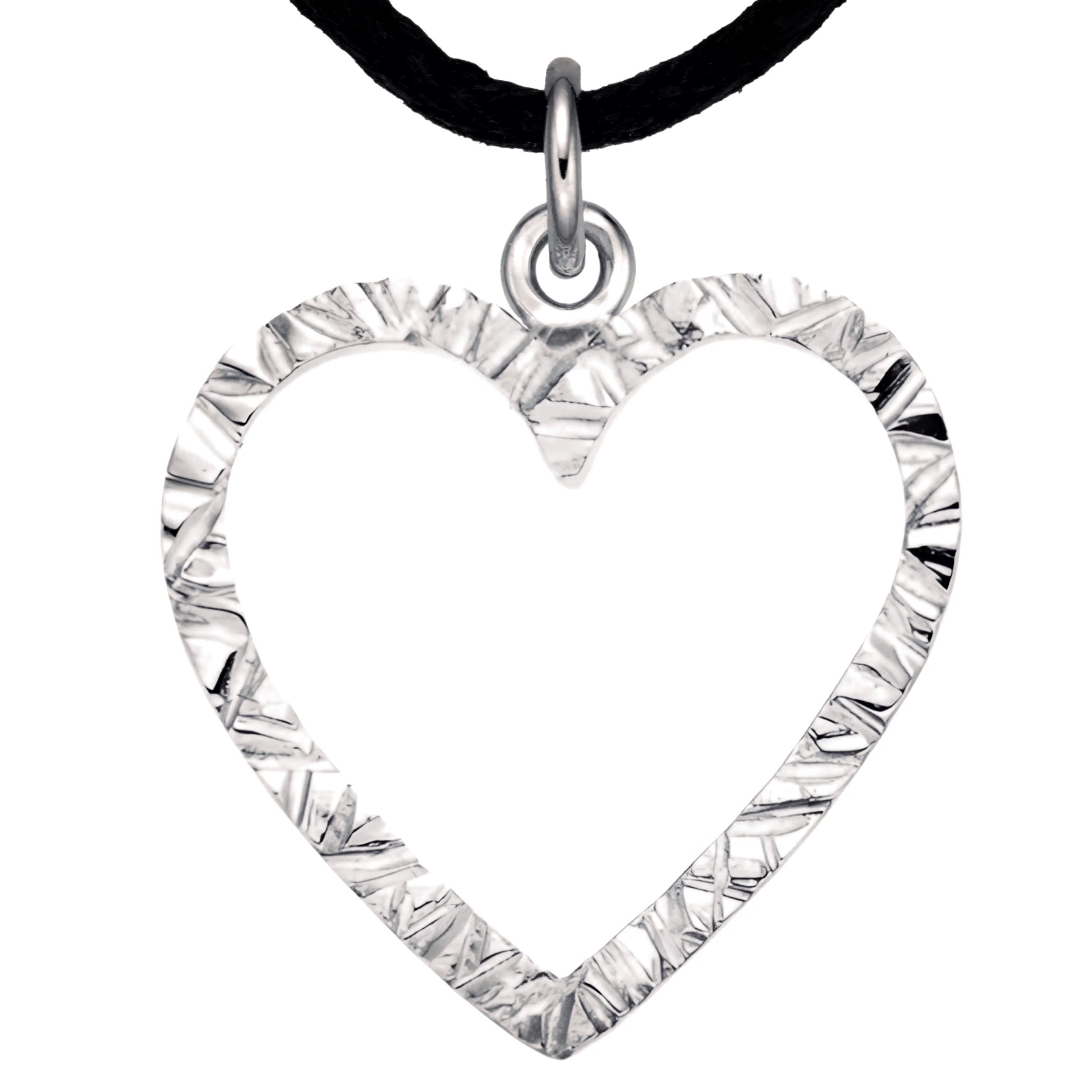 Heart 925 Sterling Silver Charm Necklace with Ring Eye – Medium (Platinum Plated)