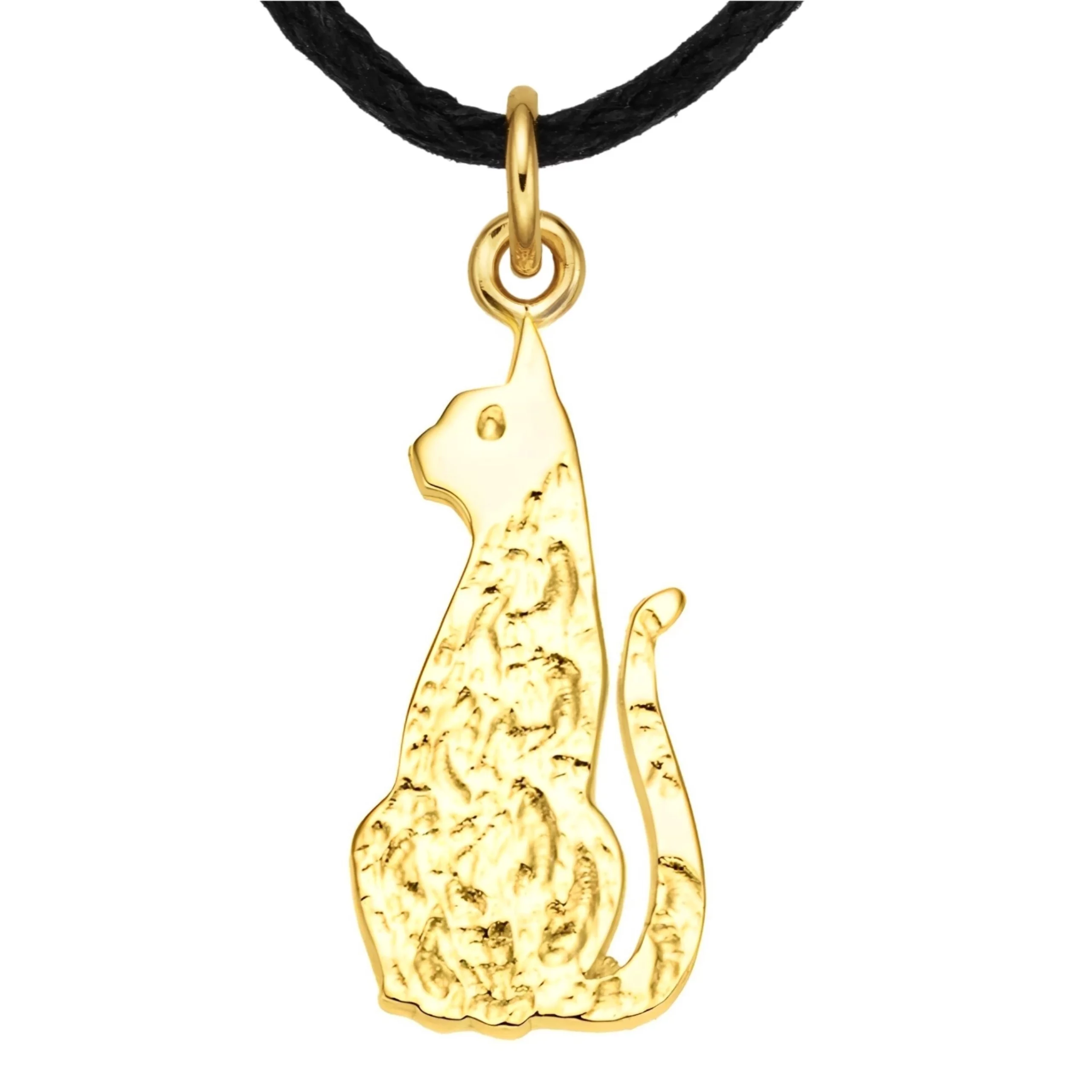 Cat 925 Sterling Silver Charm Necklace with Ring Eye – Medium (Gold Plated)