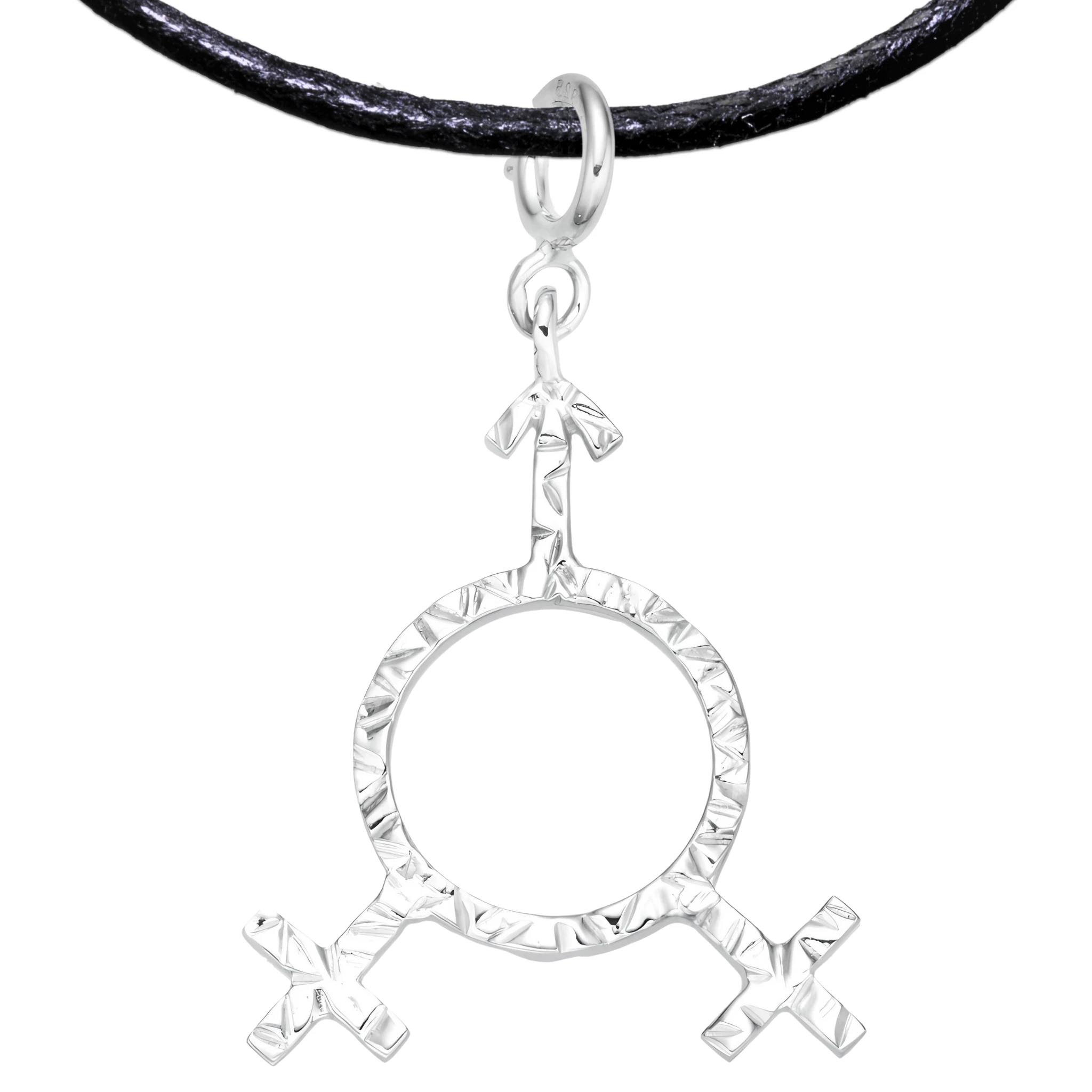BiSexual 925 Sterling Silver Charm Necklace with Spring Clasp v4 (Platinum Plated)