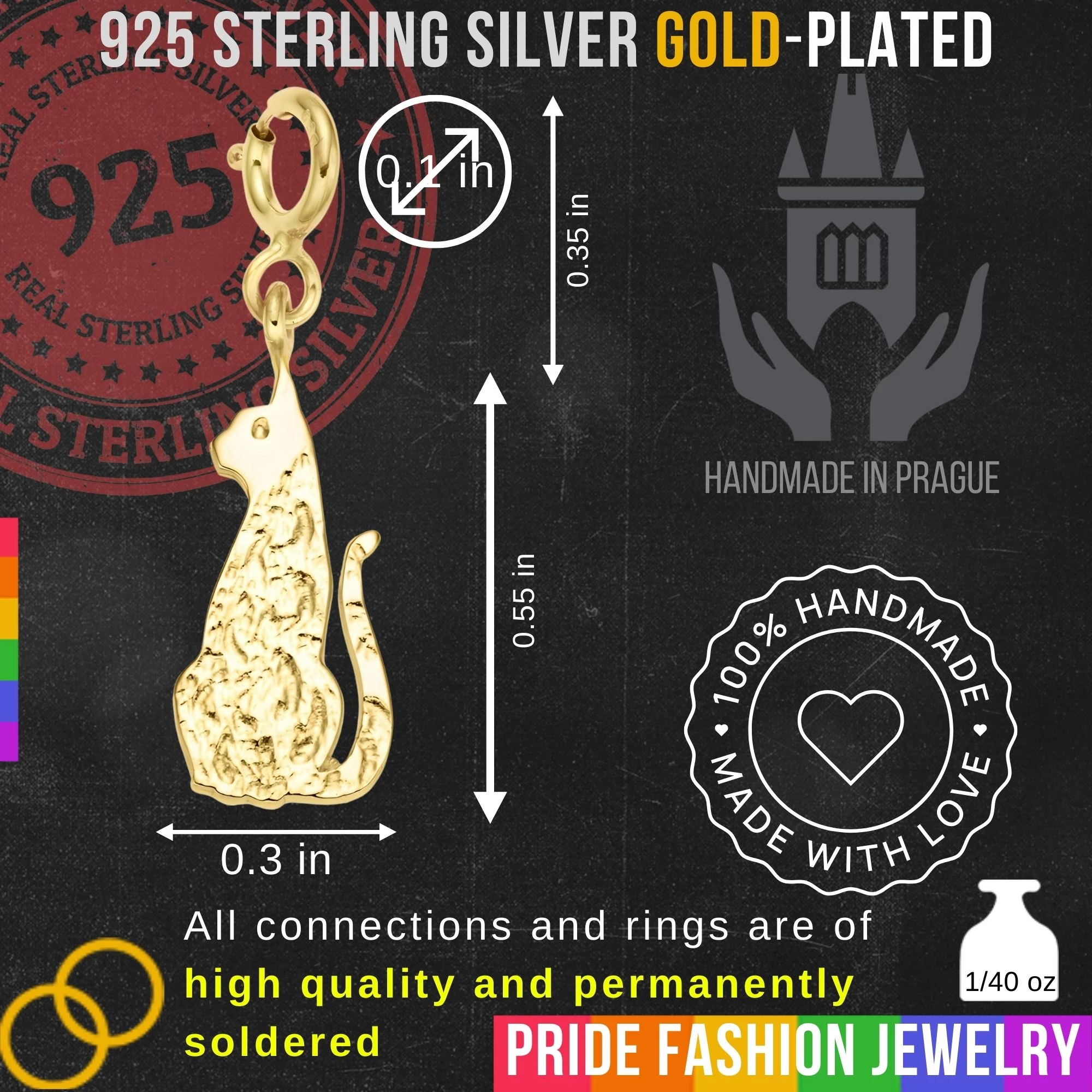 Cat 925 Sterling Silver Charm Necklace with Spring Clasp – Small (Gold Plated)