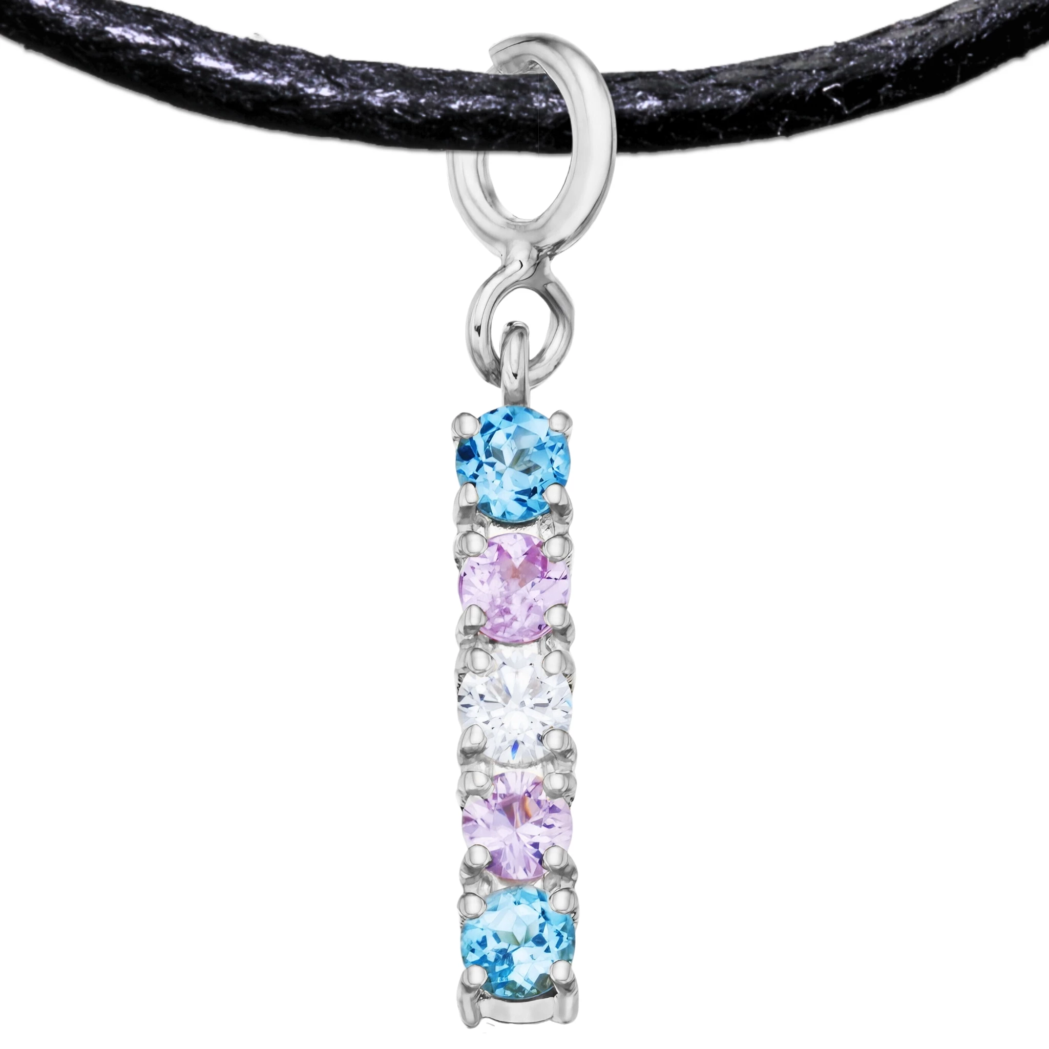 Transgender 925 Sterling Silver Charm Flag Necklace with Spring Clasp (Platinum Plated) – 5 Gems
