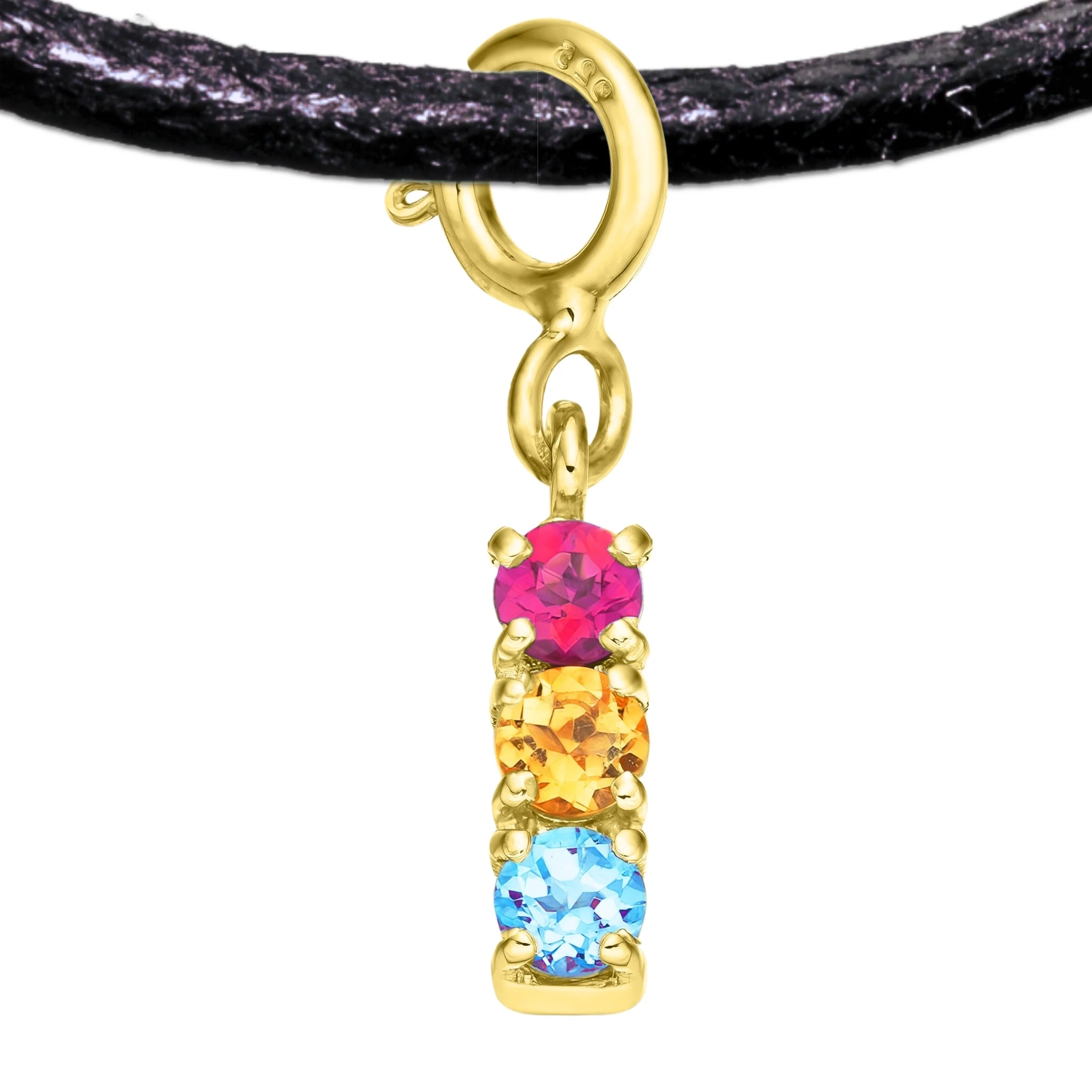 Pansexual 925 Sterling Silver Charm Flag Necklace with Spring Clasp (Gold Plated) – 3 Gems