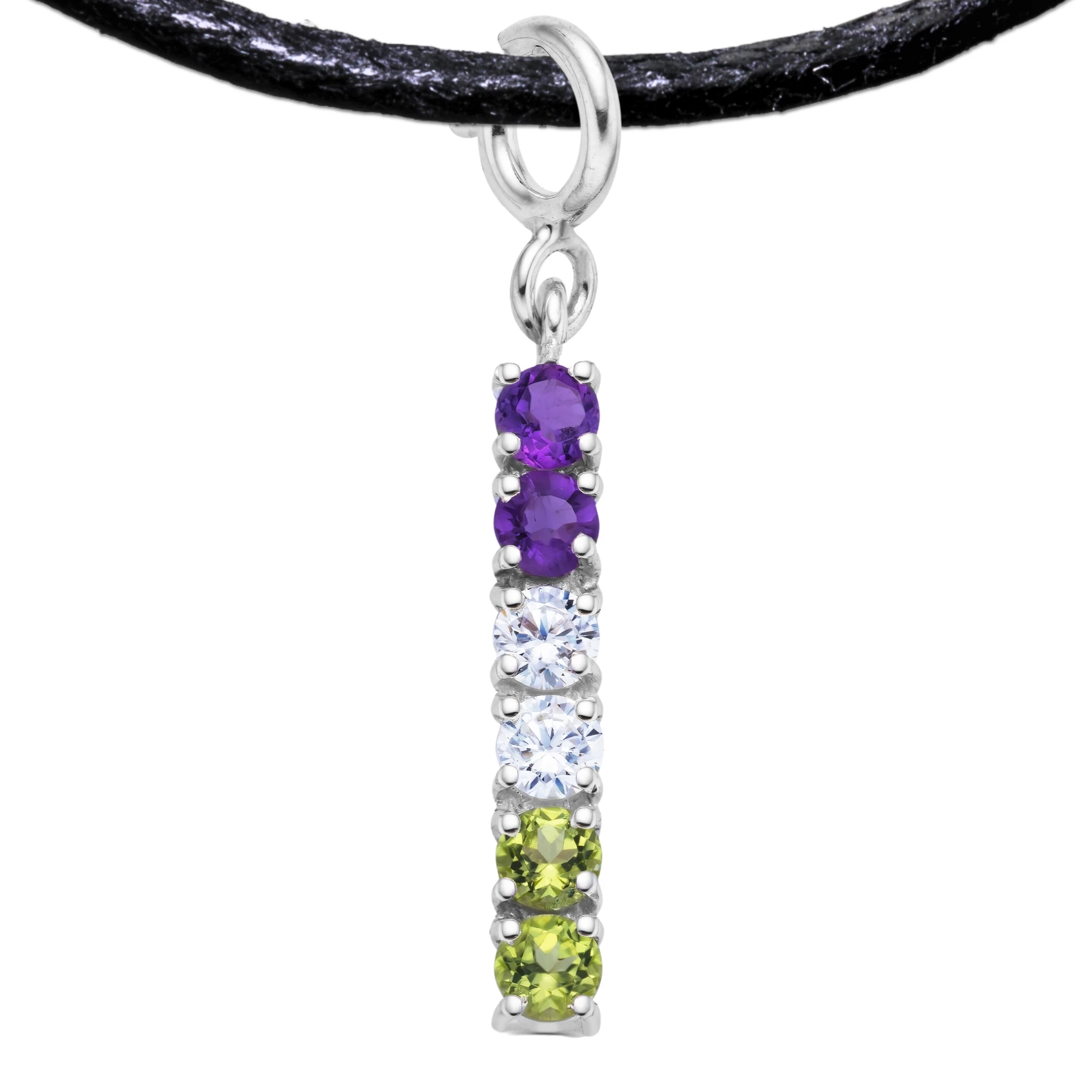 Genderqueer 925 Sterling Silver Charm Flag Necklace with Spring Clasp (Platinum Plated) – 6 Gems