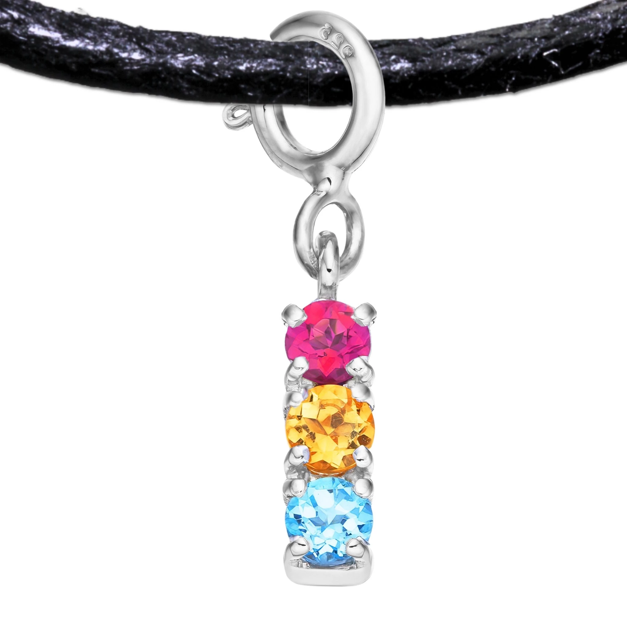 Pansexual 925 Sterling Silver Charm Flag Necklace with Spring Clasp (Platinum Plated) – 3 Gems