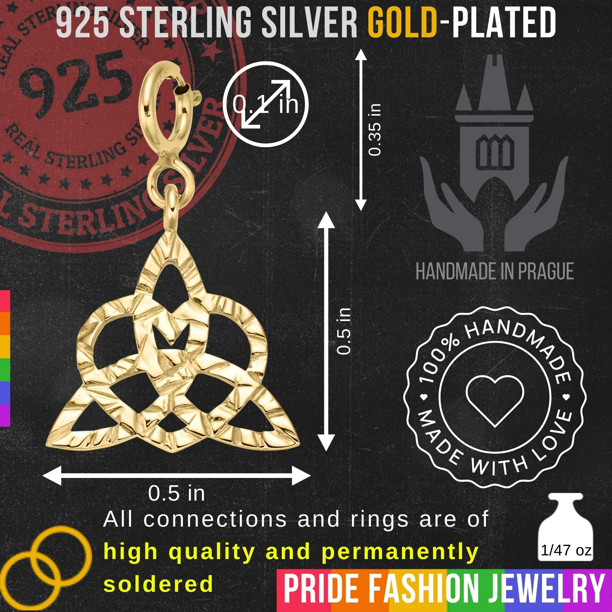 Celtic Knot 925 Sterling Silver Charm Necklace with Spring Clasp – Small (Gold Plated)