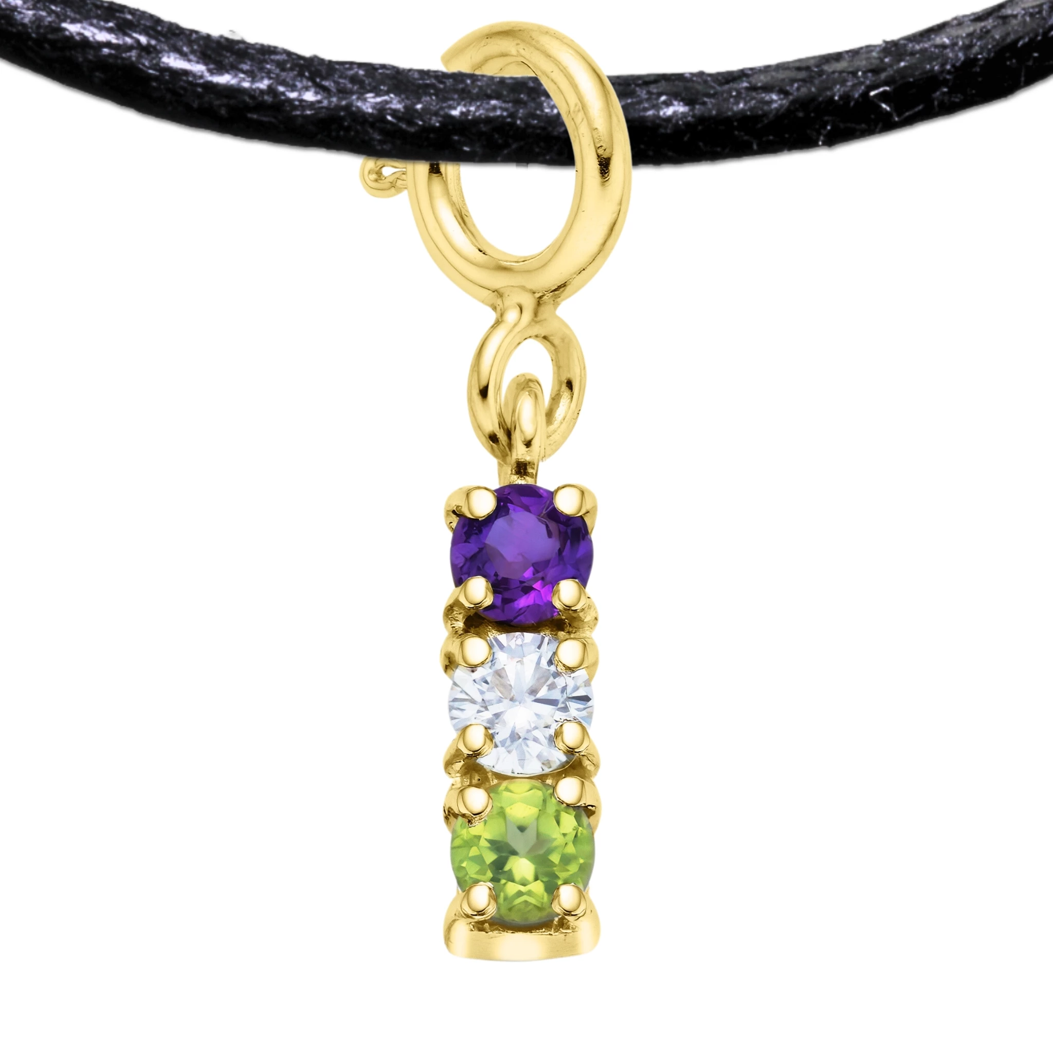 Genderqueer 925 Sterling Silver Charm Flag Necklace with Spring Clasp (Gold Plated) – 3 Gems