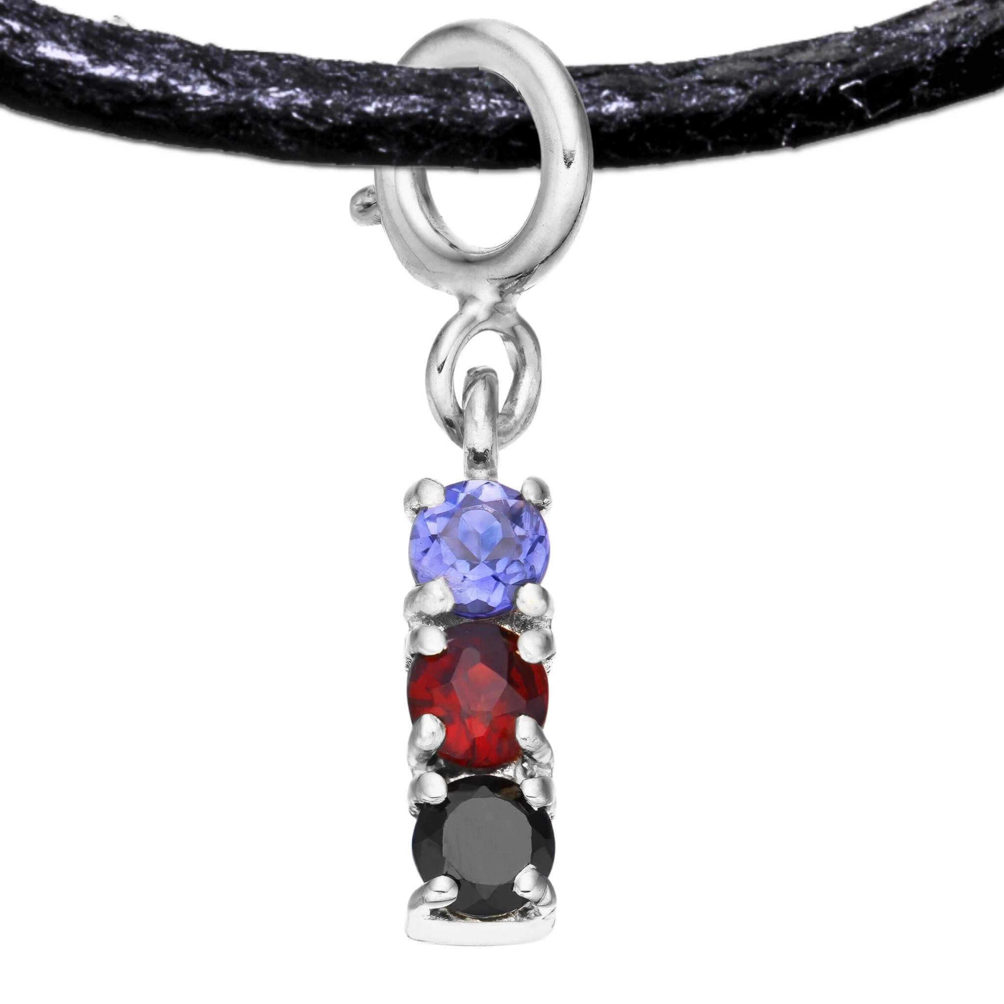 Polyamory 925 Sterling Silver Charm Flag Necklace with Spring Clasp (Platinum Plated) – 3 Gems