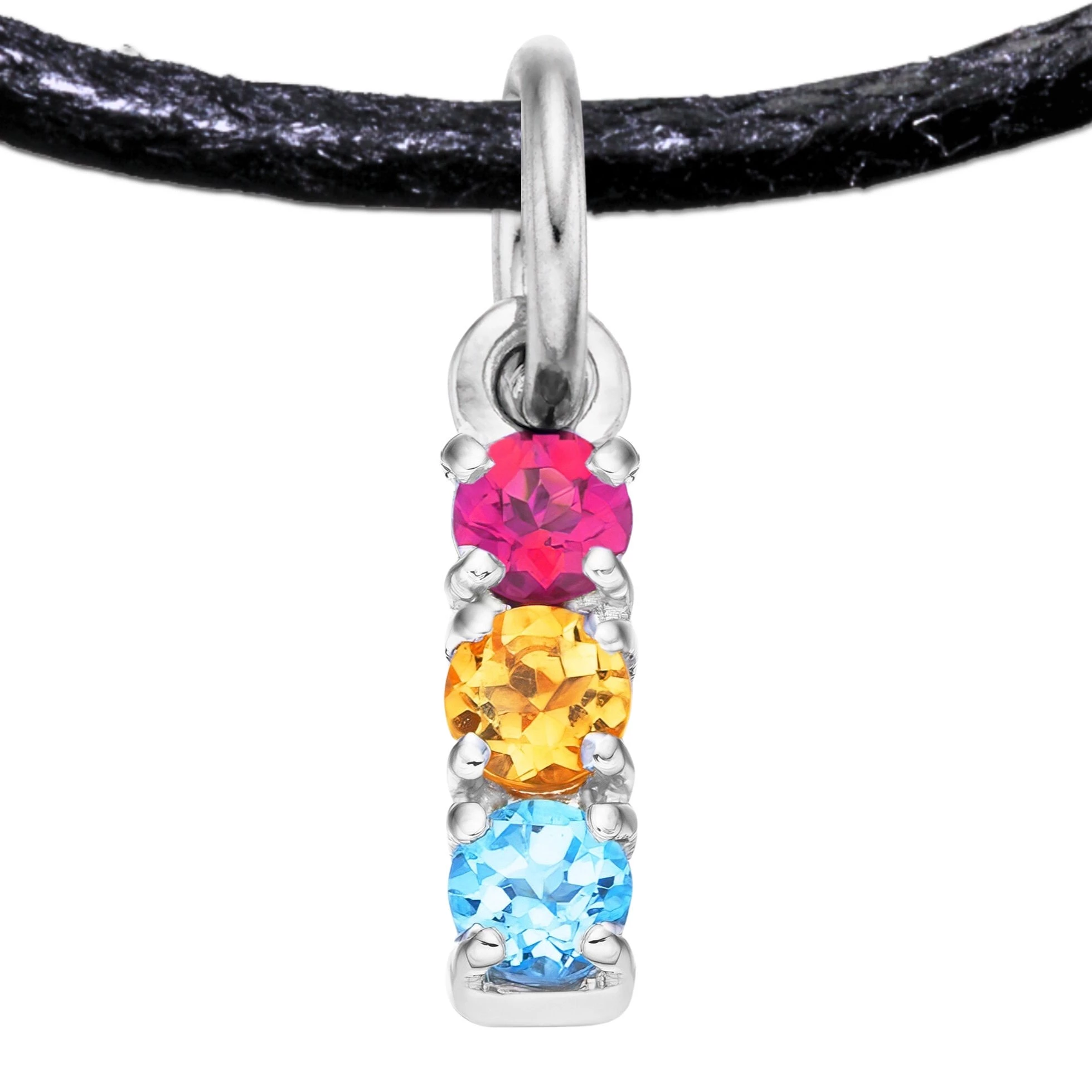 Pansexual 925 Sterling Silver Charm Flag Necklace with Ring Eye (Platinum Plated) – 3 Gems