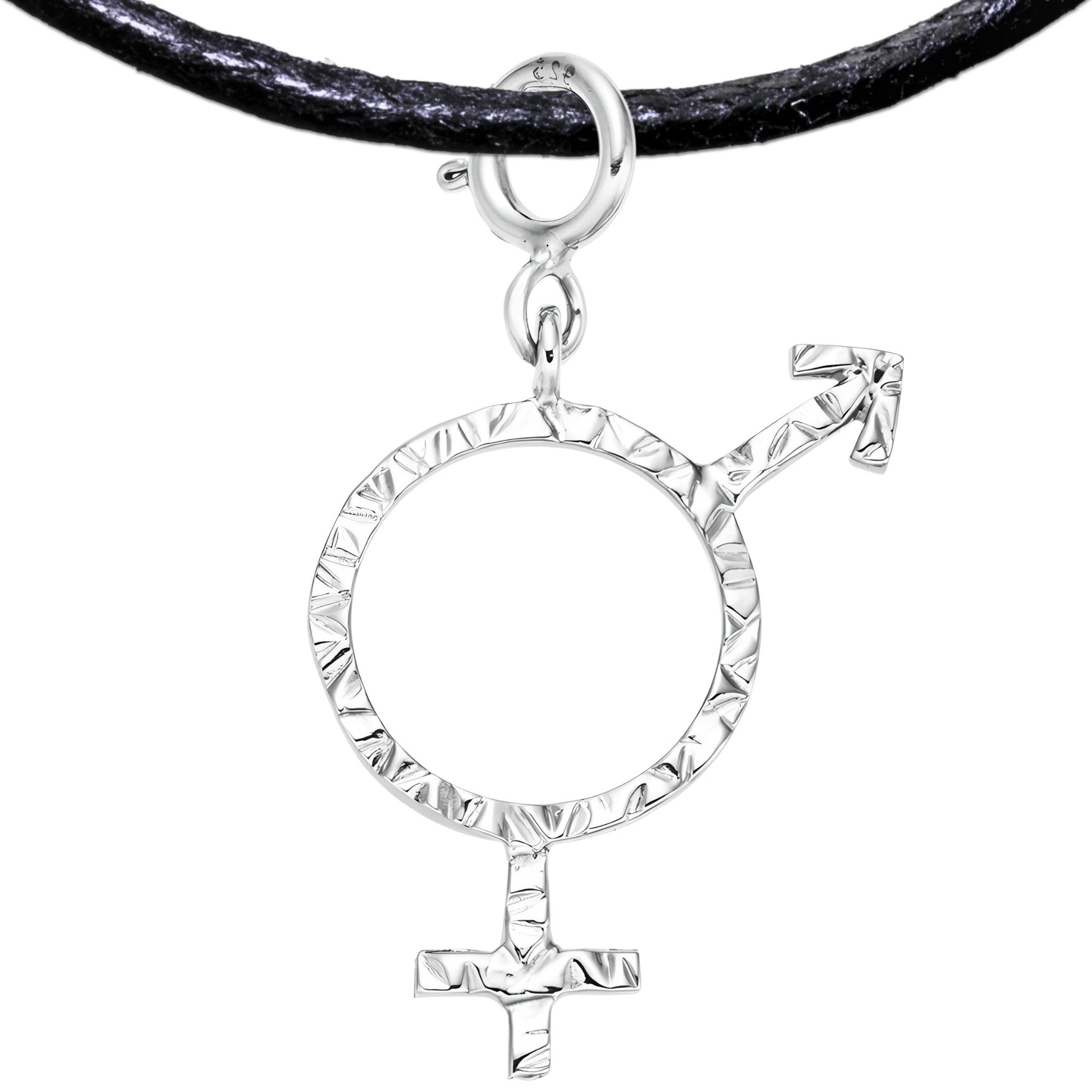 BiGender 925 Sterling Silver Charm Necklace with Spring Clasp (Platinum Plated)