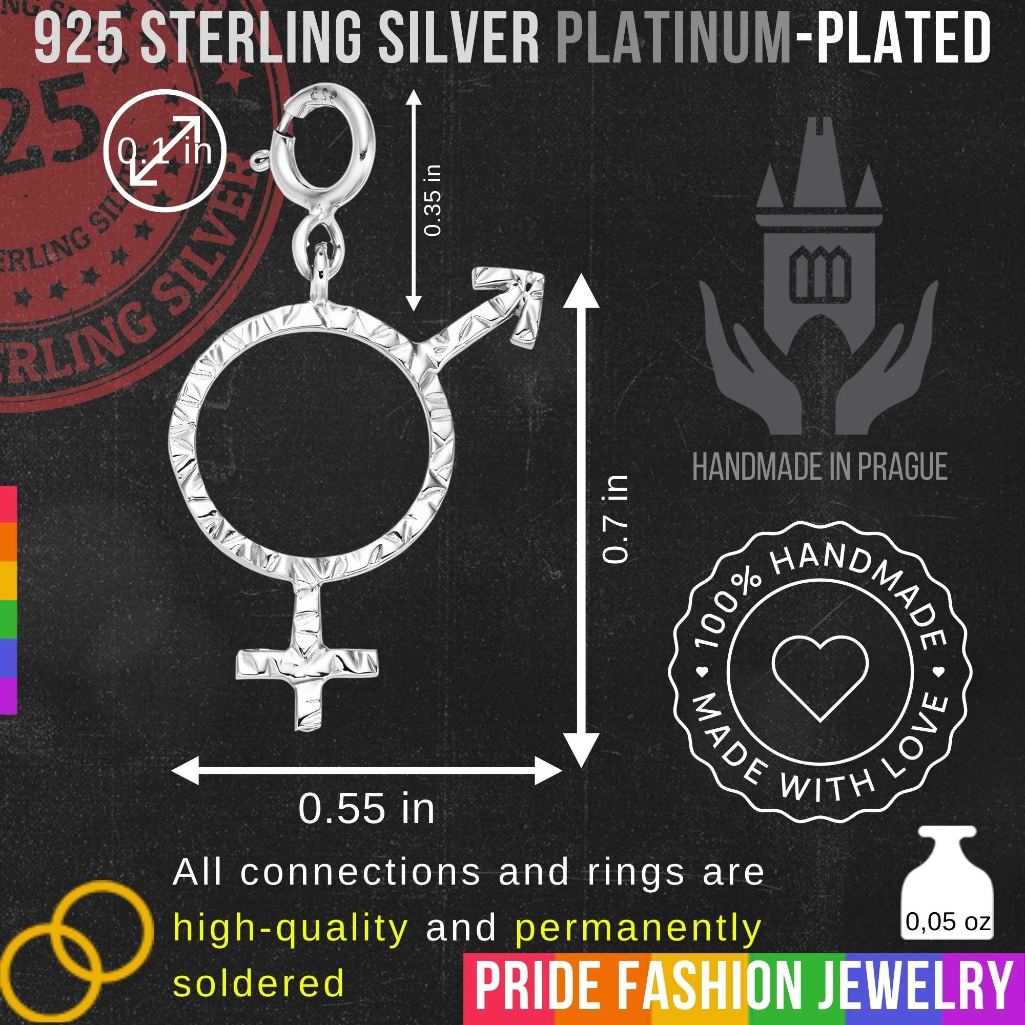 BiGender 925 Sterling Silver Charm Necklace with Spring Clasp (Platinum Plated)