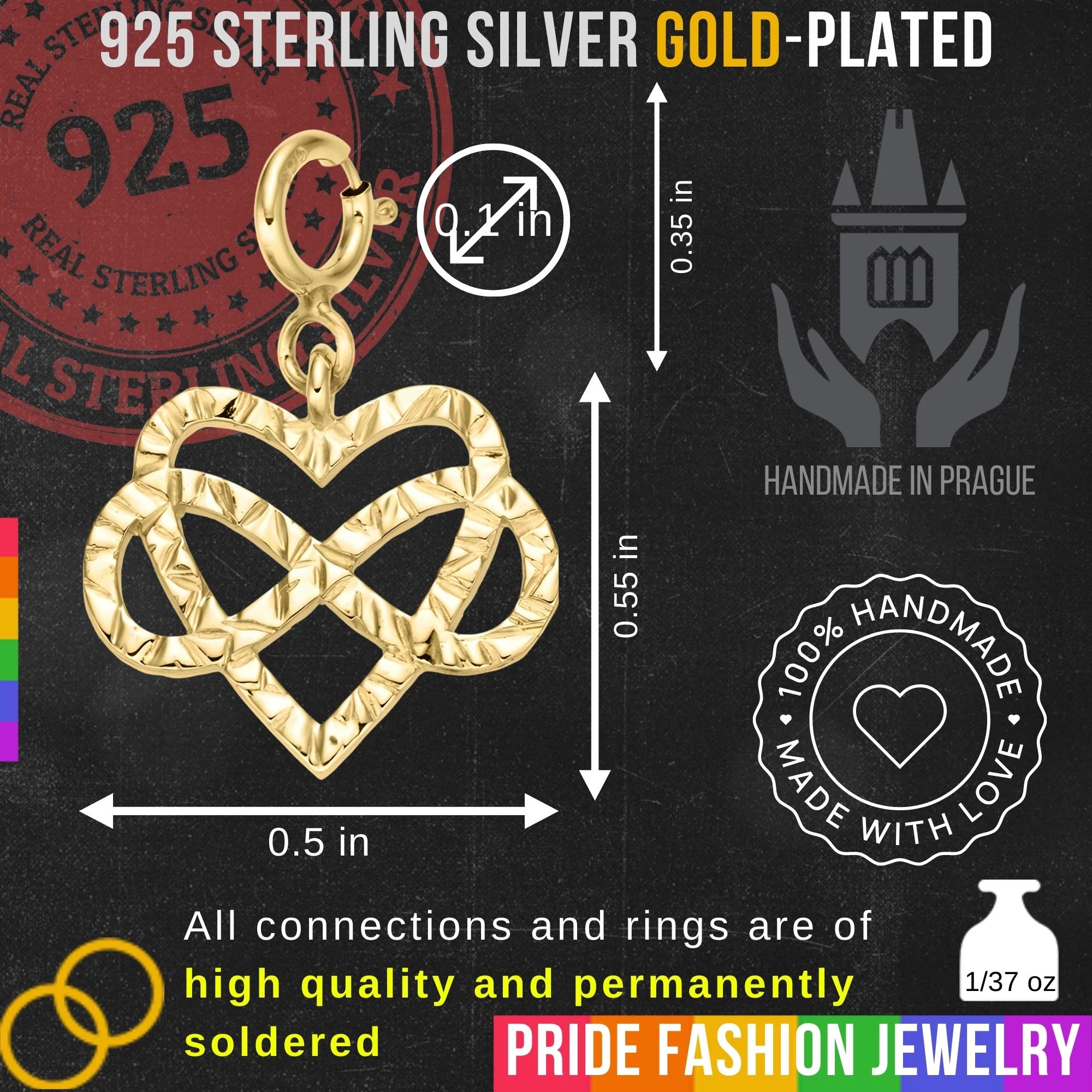 Polyamory Heart 925 Sterling Silver Charm Necklace with Spring Clasp – Small (Gold Plated)