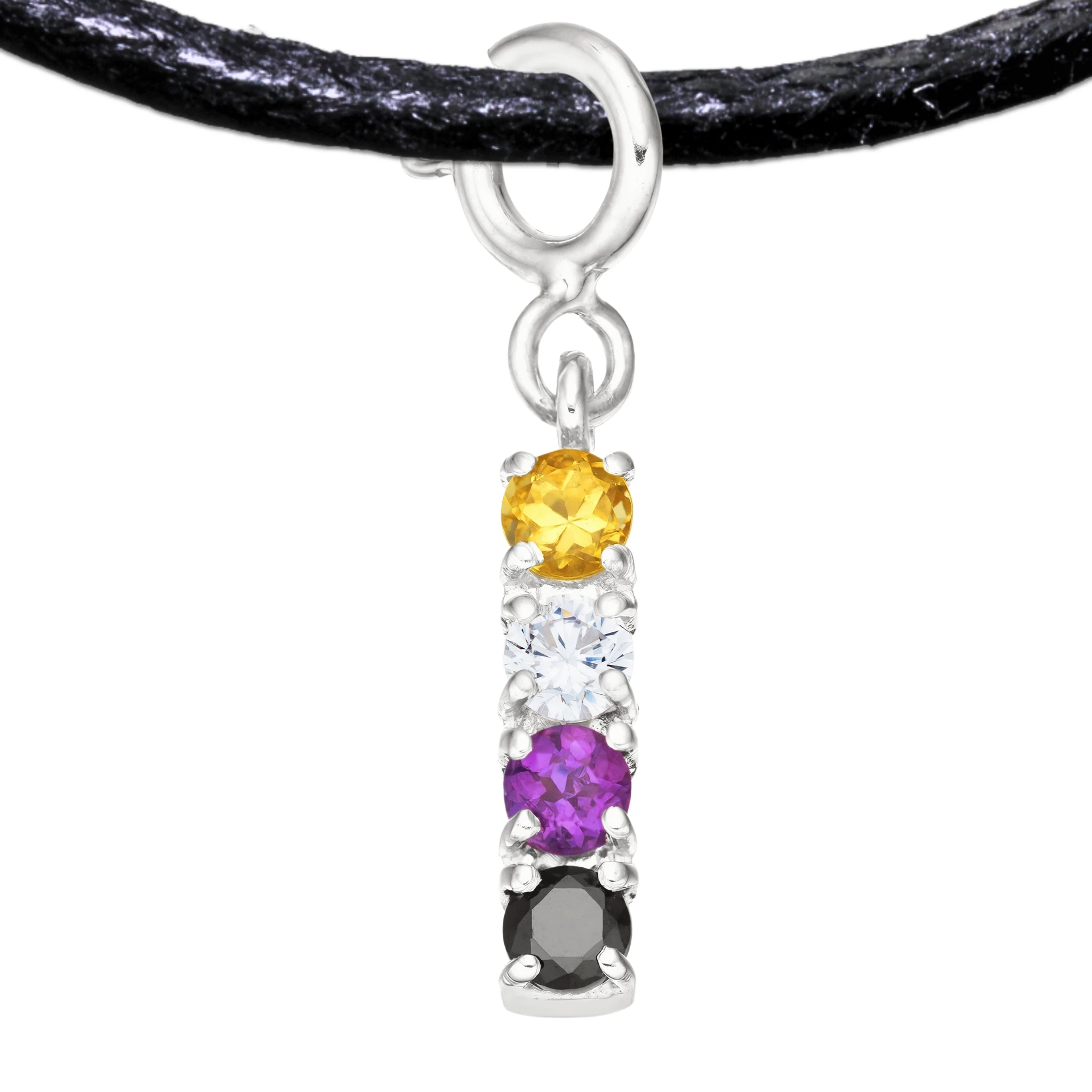 Non-Binary 925 Sterling Silver Charm Flag Necklace with Spring Clasp (Platinum Plated) – 4 Gems