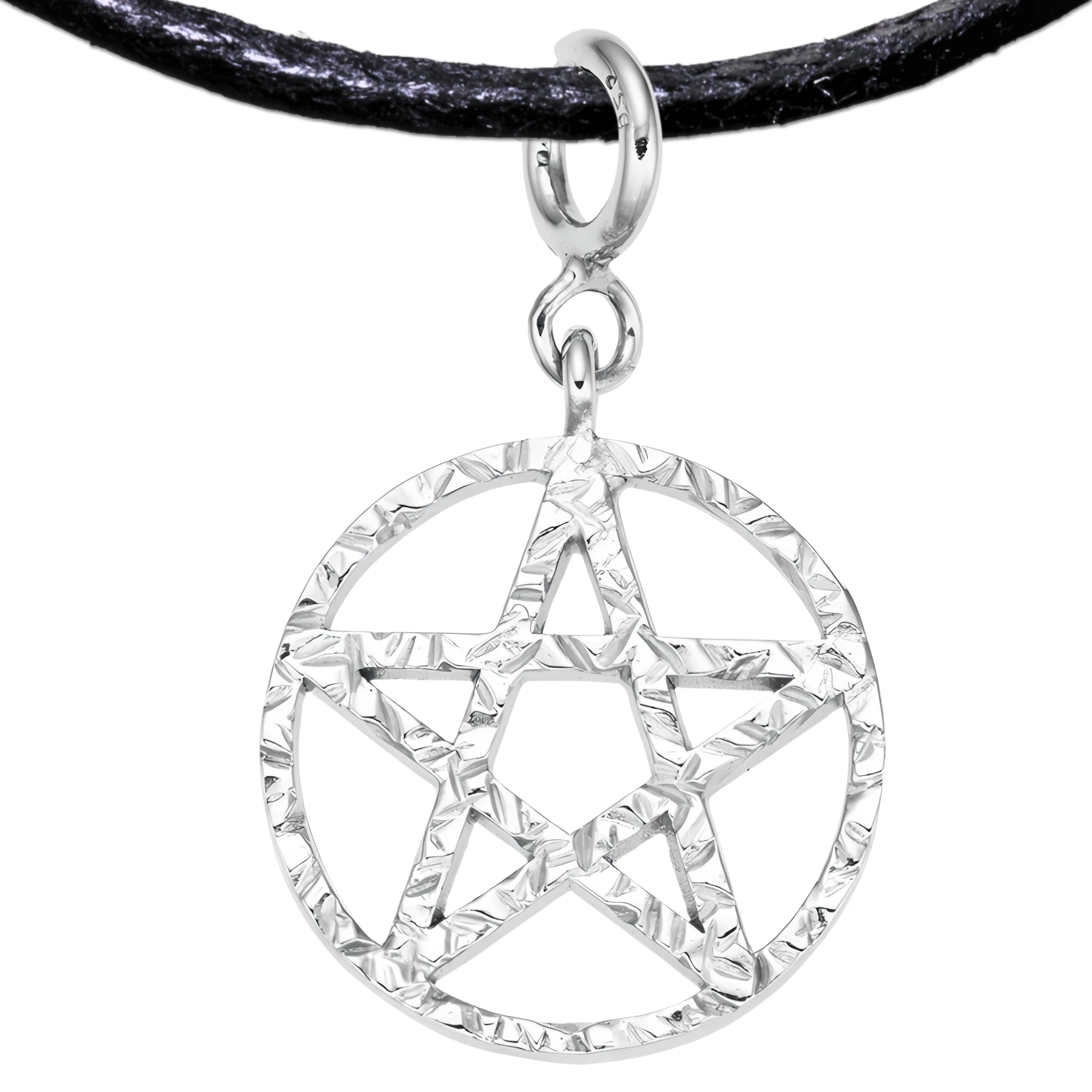 Pentagram 925 Sterling Silver Charm Necklace with Spring Clasp – Small (Platinum Plated)