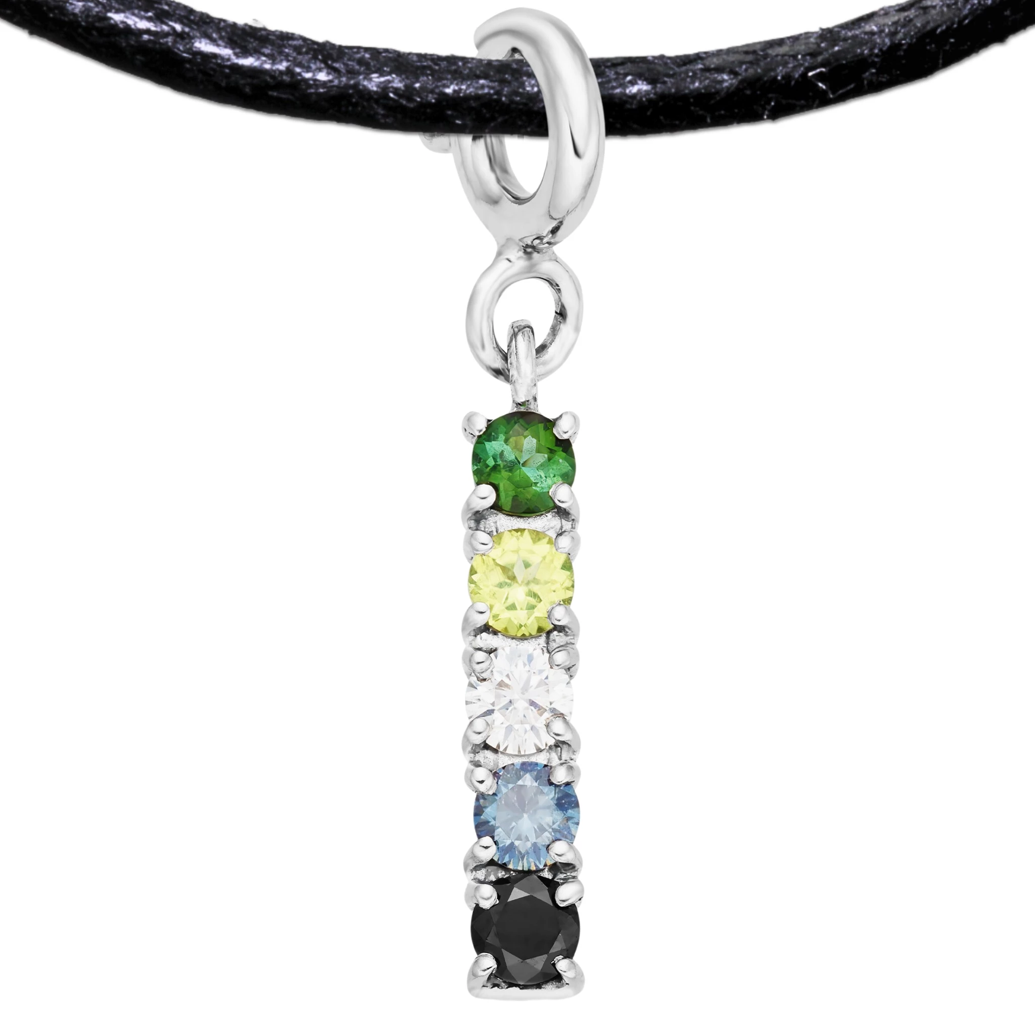 Aromantic 925 Sterling Silver Charm Flag Necklace with Spring Clasp (Platinum Plated) – 5 Gems